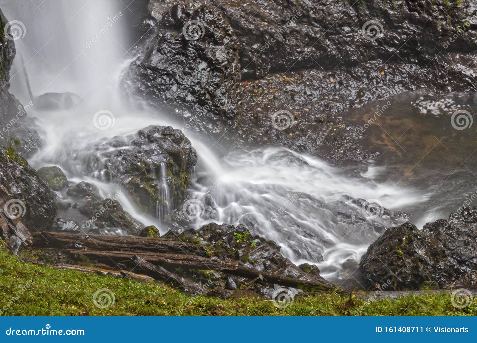 Waterfall Water Splashing At Bottom With Force On Rocky Landscape In