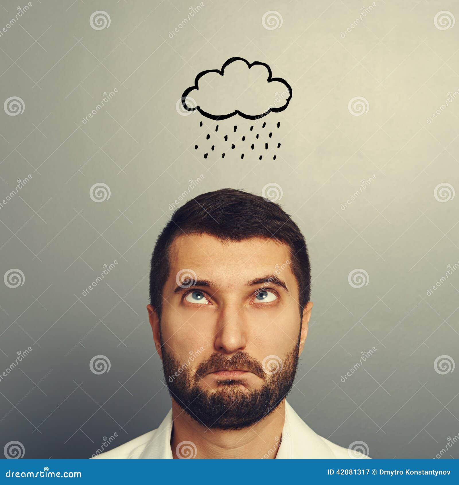 Stressed man with drawing <b>storm cloud</b> Royalty Free Stock Photography - stressed-man-drawing-storm-cloud-portrait-over-grey-background-42081317