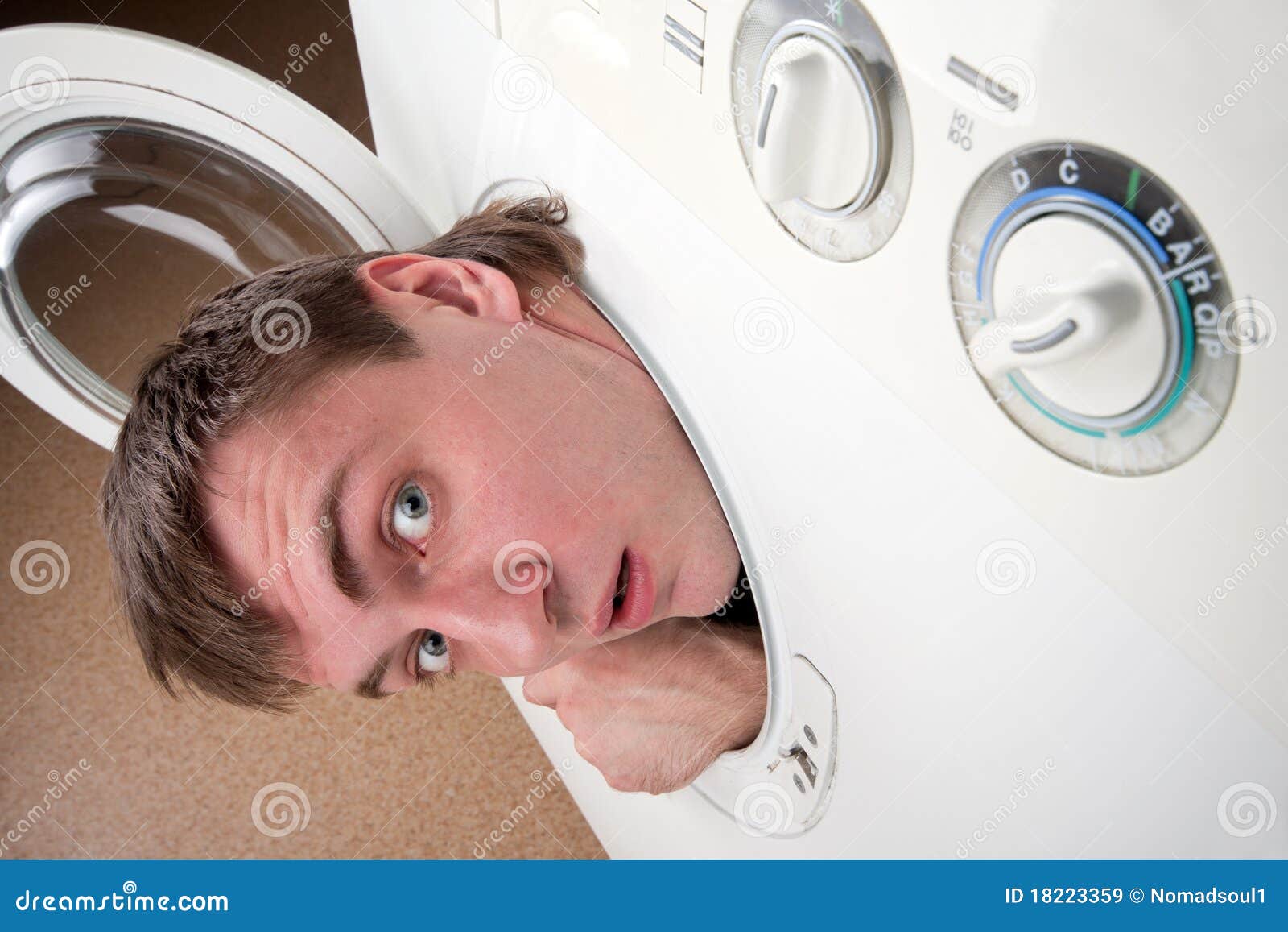 Surprised Man Inside Washing Machine Royalty Free Stock Images Image