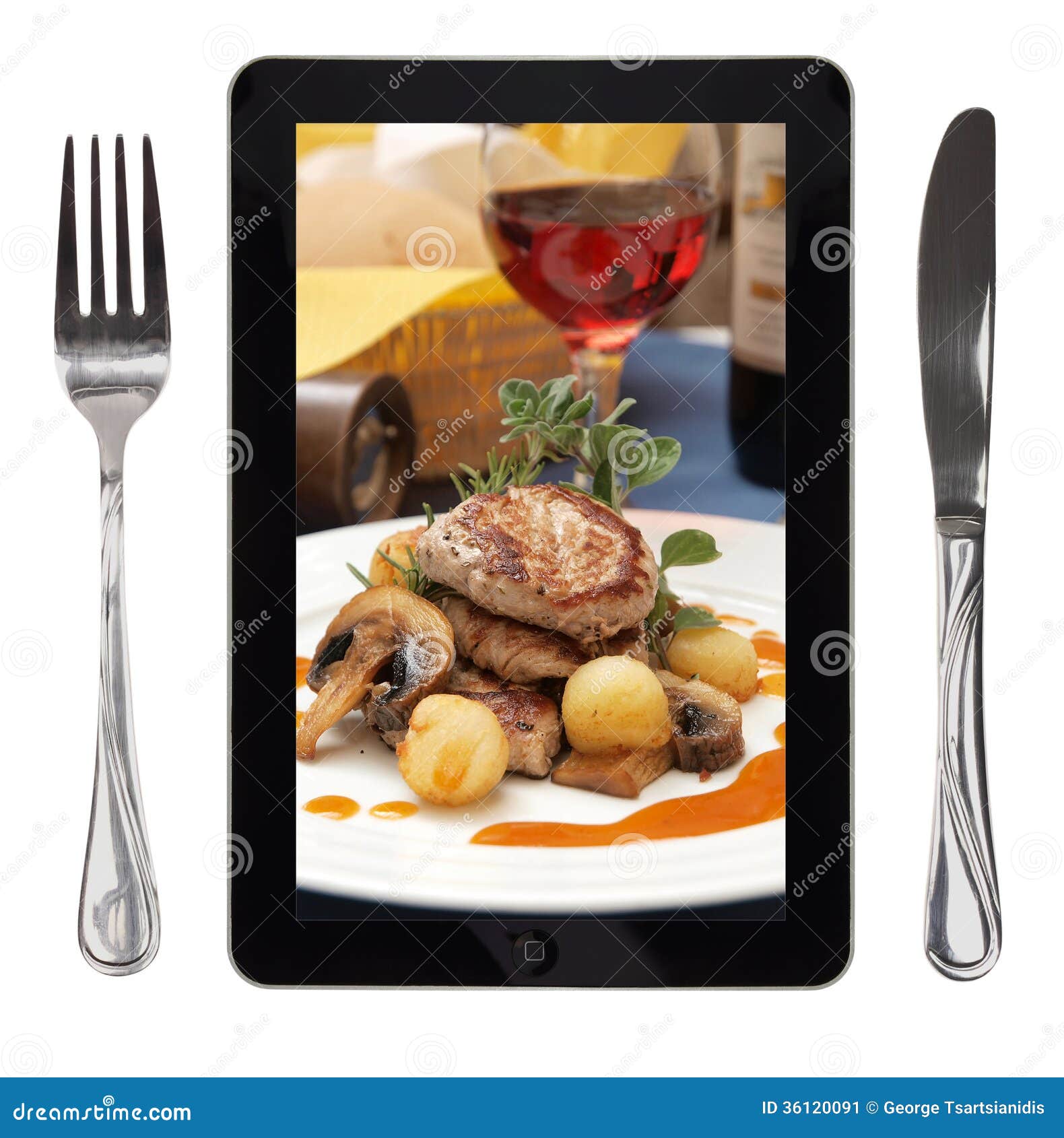 tablet-food-photo-fork-knife-conceptual-