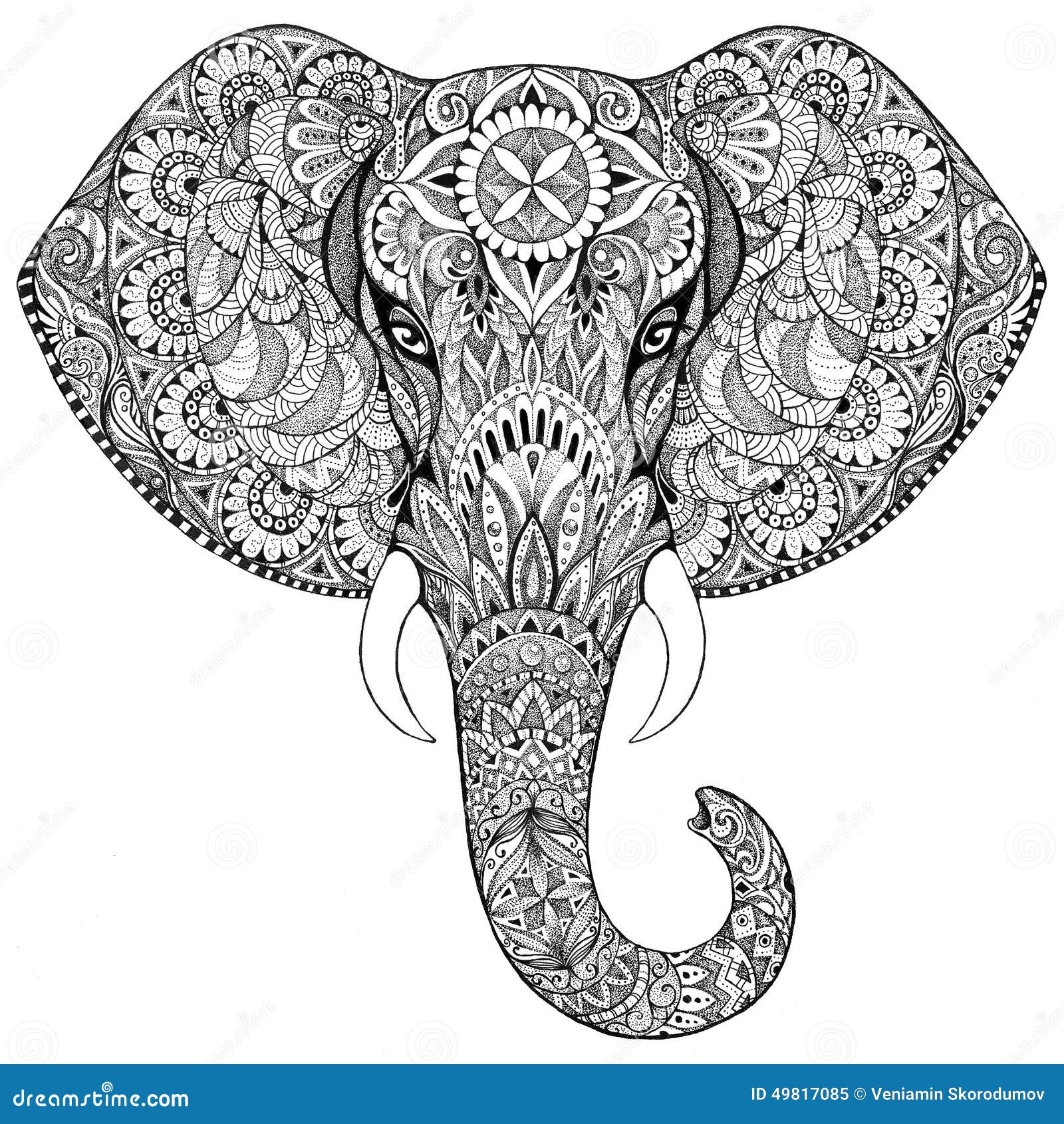 Elefante Del Tatuaje Con Los Modelos Y Los Ornamentos 49817085 Jpg 1300 1390 Tatouage Elephant Coloriage Mandala Animaux Coloriage Mandala