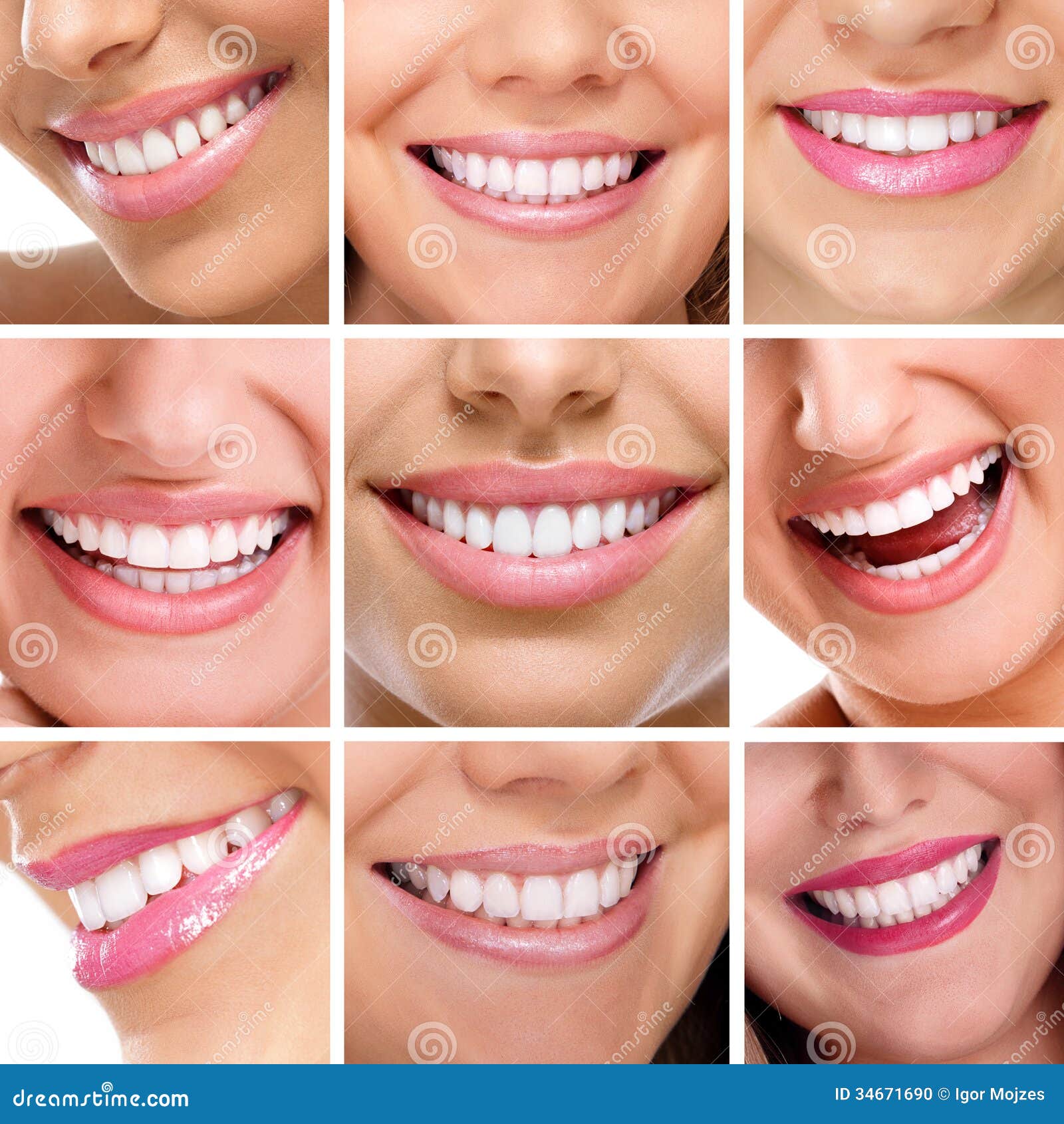 Smiling happy people with healthy teeth. Dental health. Collage.