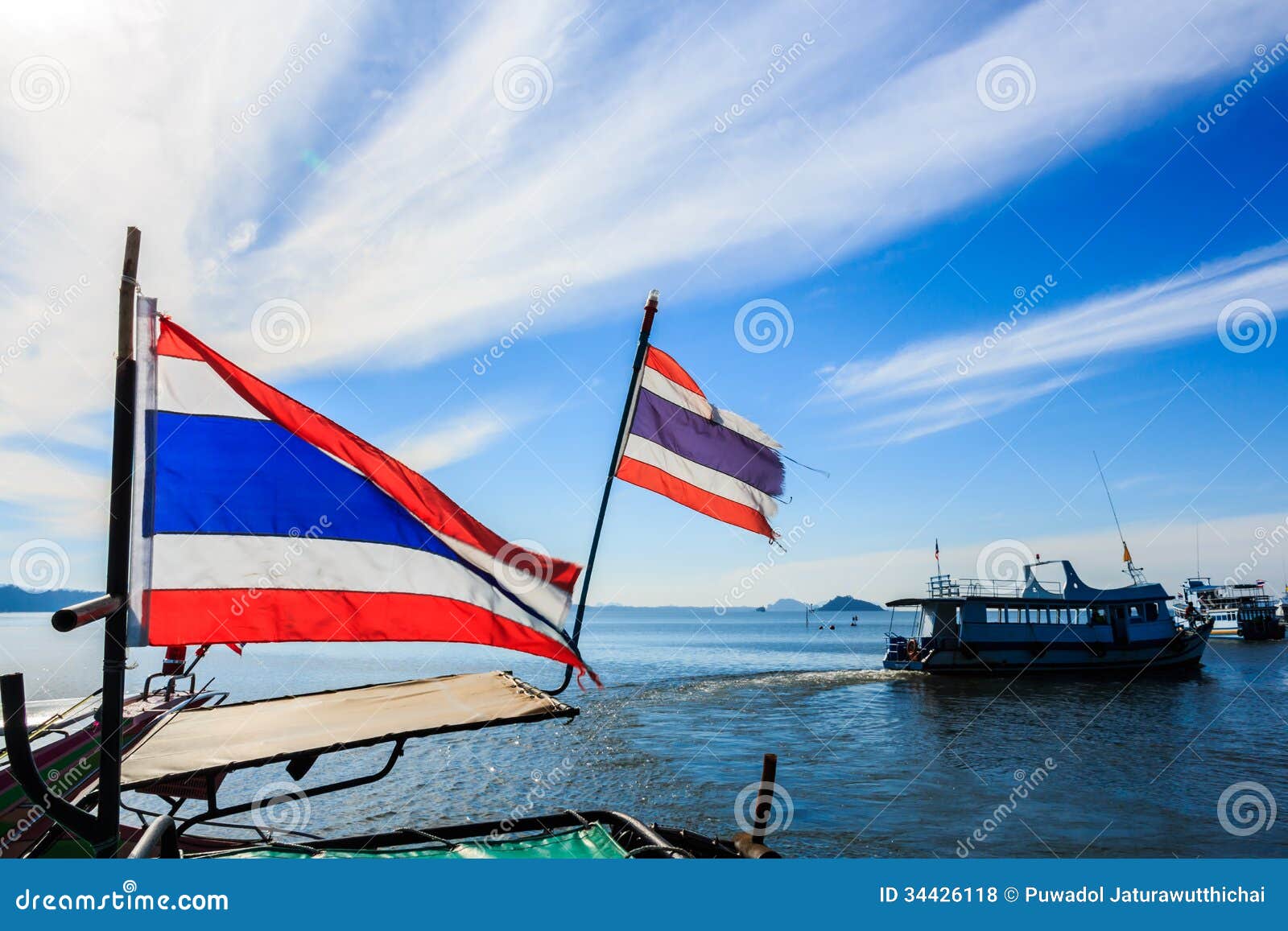 Thai Flags On Boat Royalty Free Stock Photos - Image: 34426118