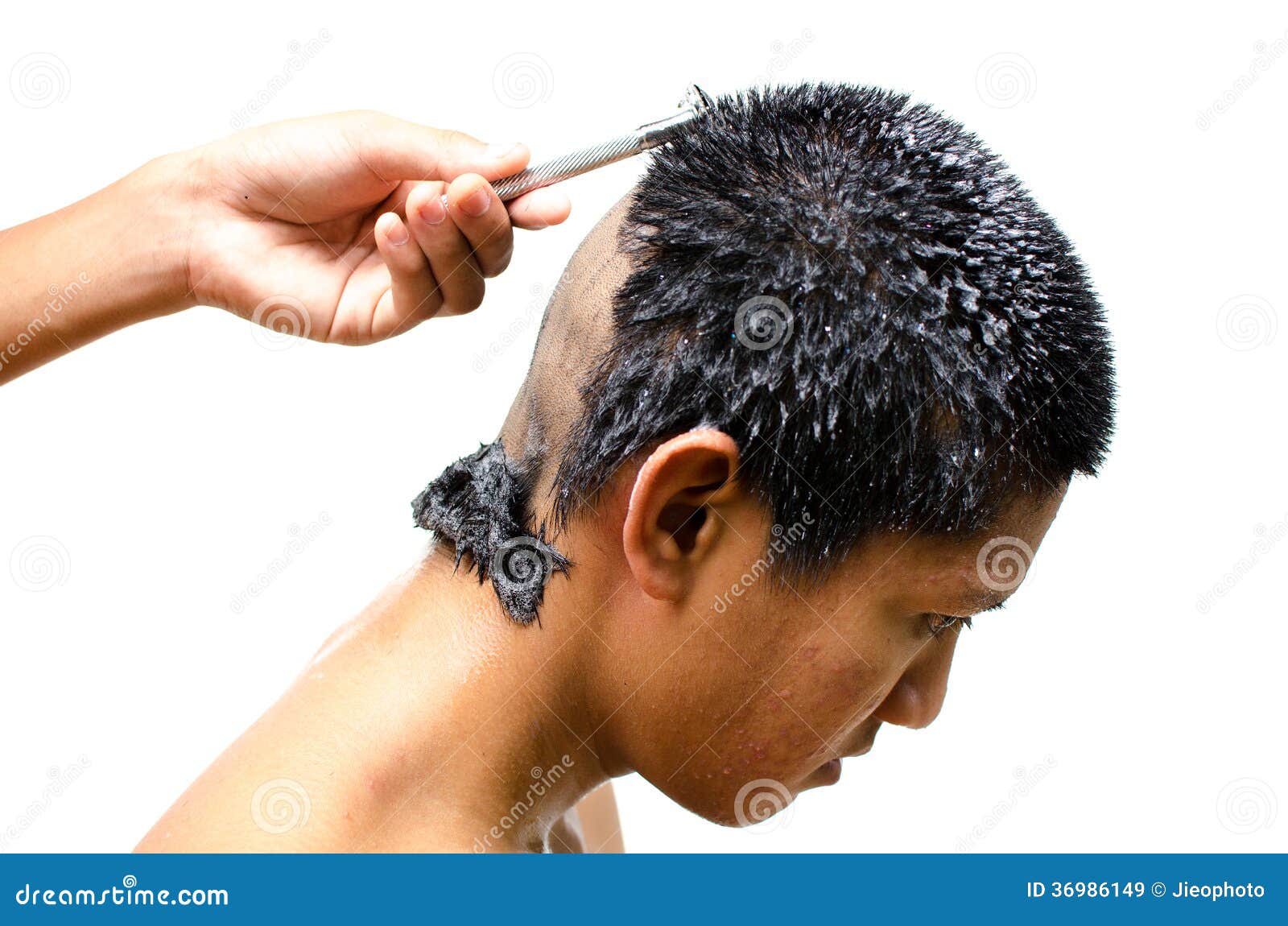 Bar stool bondage Picture of man getting his head shaved