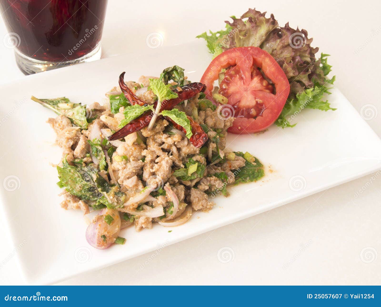 Thai Spicy minced meat salad is very delicious and beautiful.