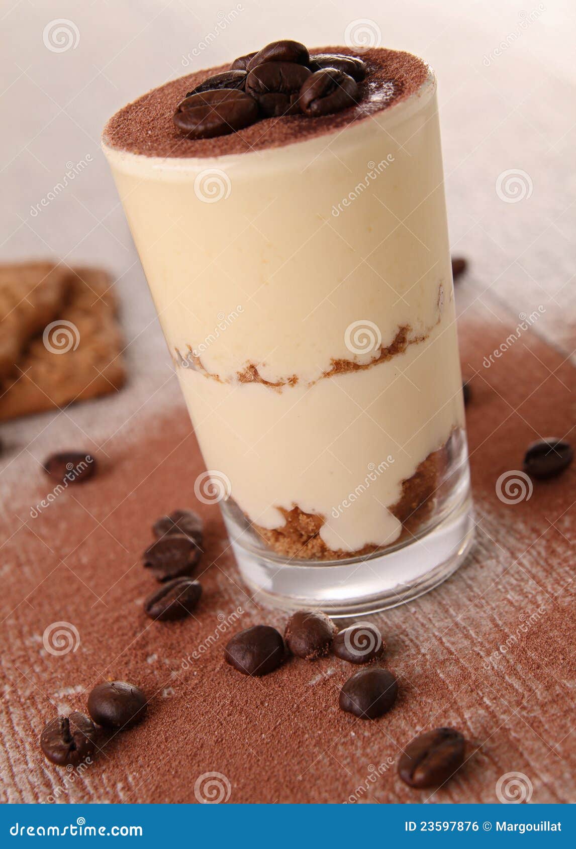 tiramisu, of shot  Glass studio shot. tiramisu coffee