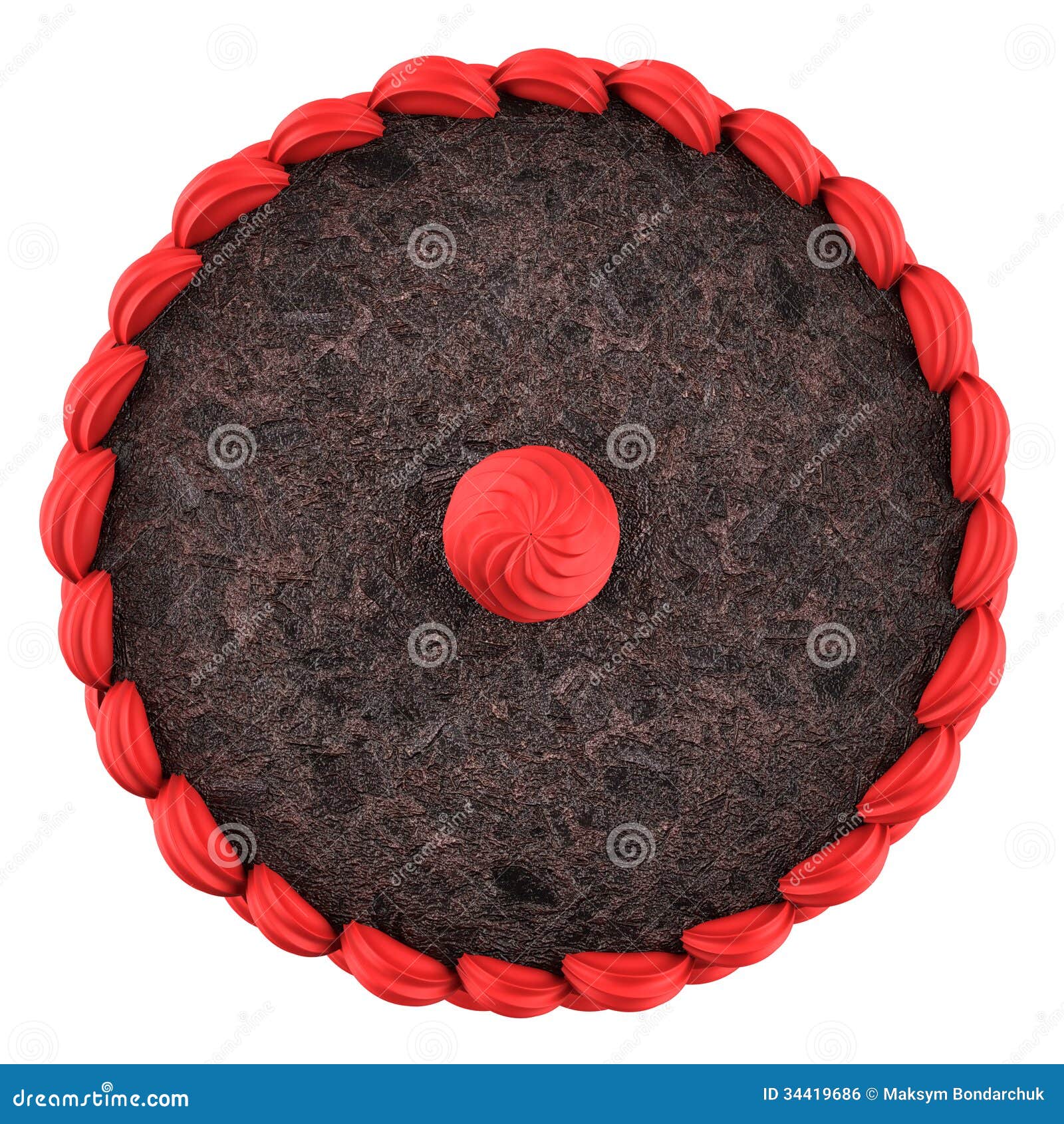 Top View Of Round Chocolate Cake With Pink Cream Isolated ...