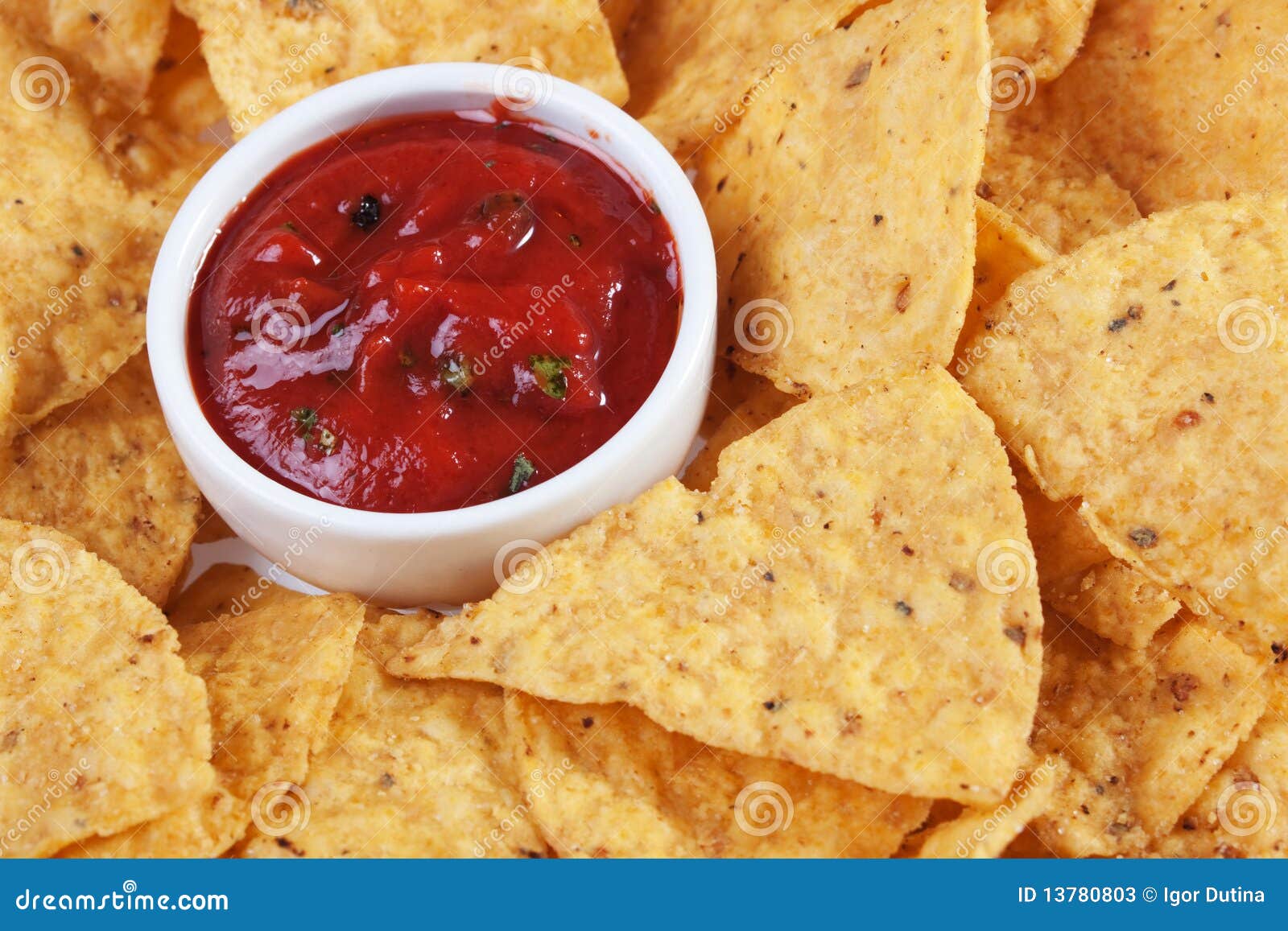 Tortilla Chips With Hot Salsa Dip Stock Photos - Image: 13780803