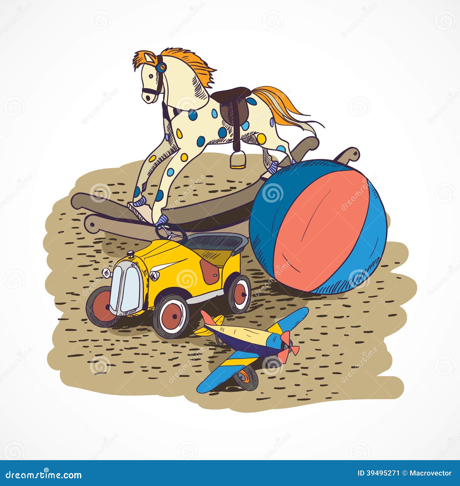  rocking horse car ball airplane sketch poster vector illustration