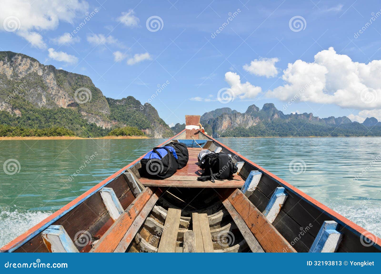 Travel by small boats, Ratchapapha dam area in Surat Thani province 