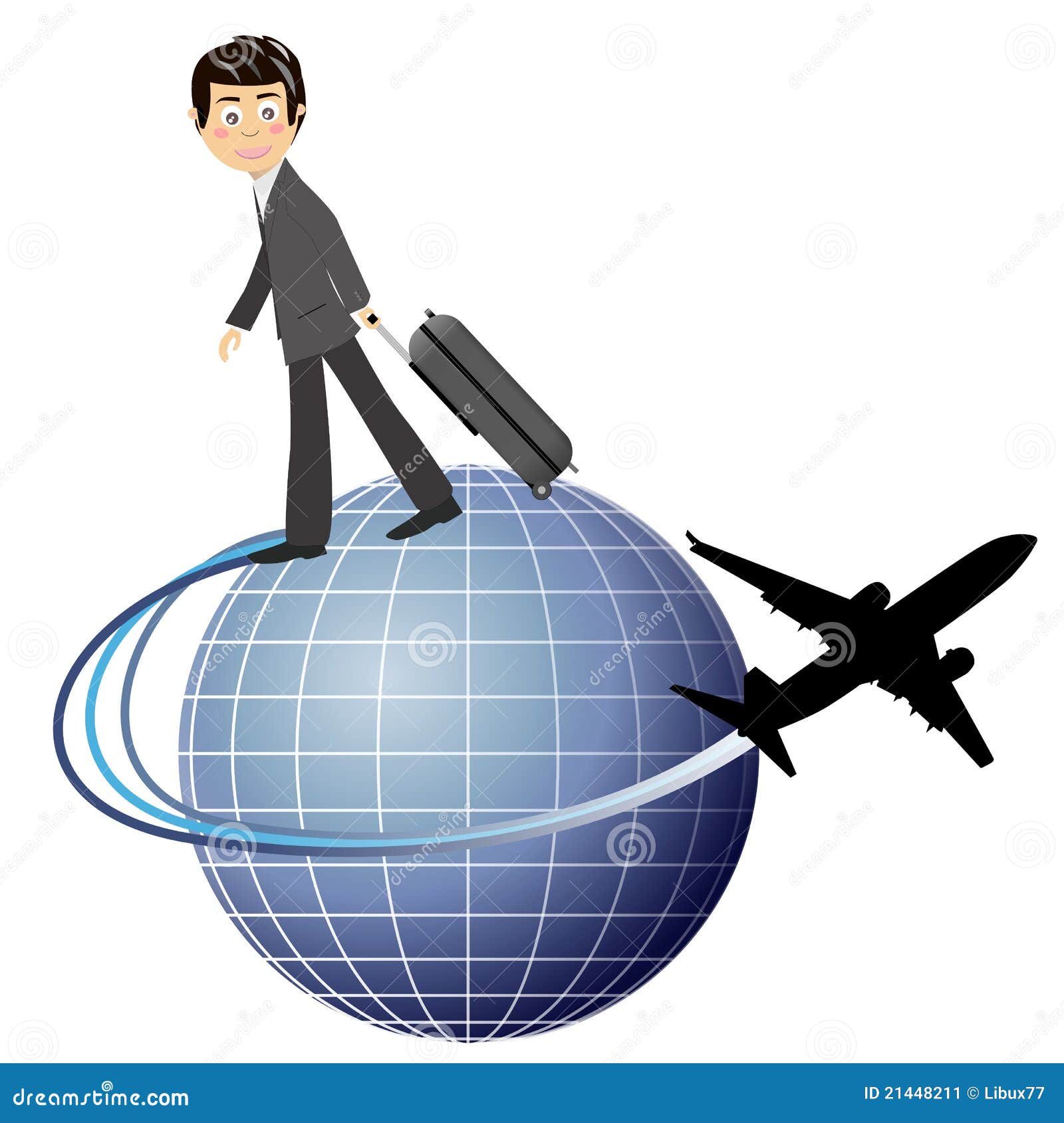 Illustration of a business man travelling the world by airplane Illustration of a business man travelling the world by airplane