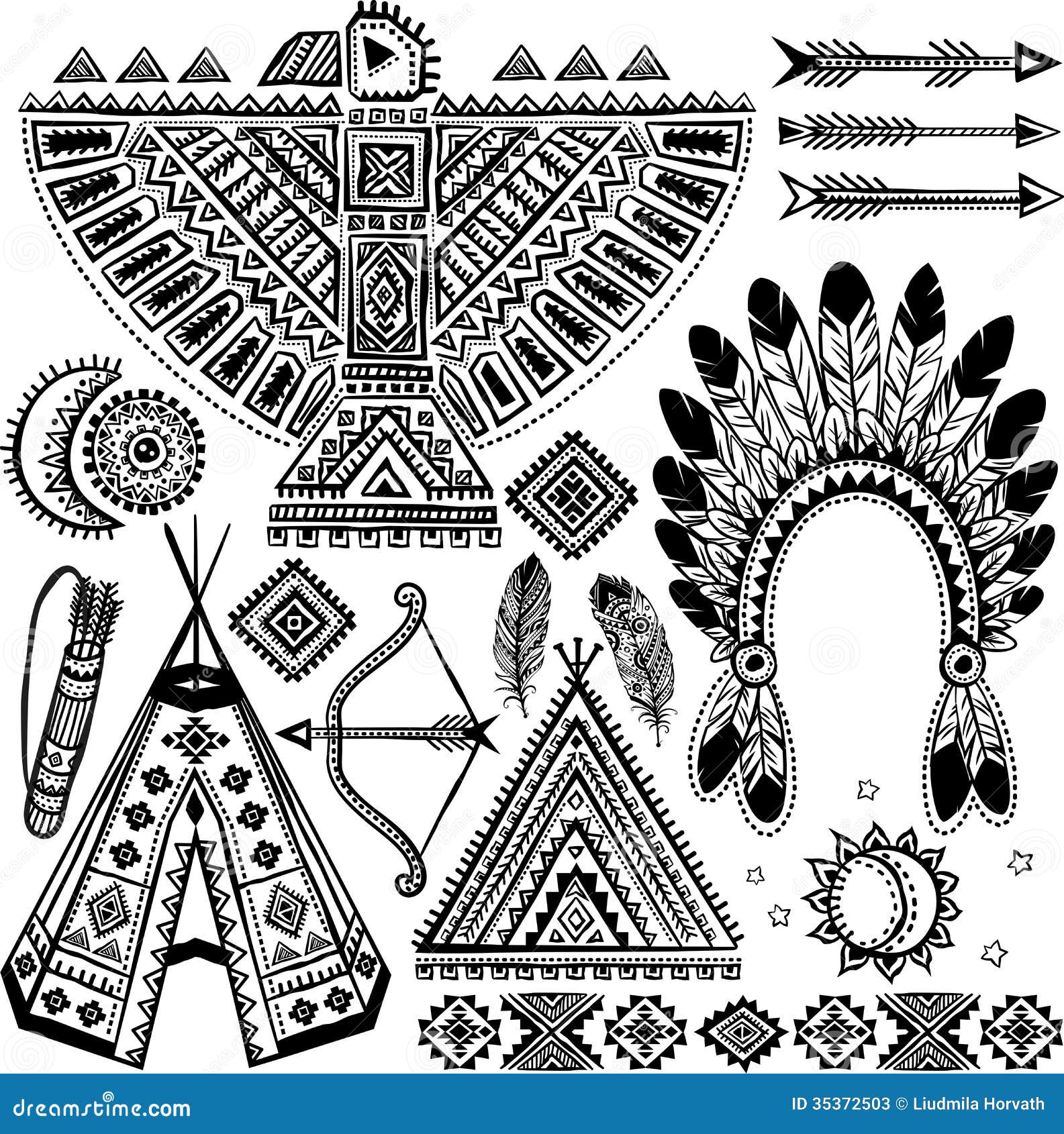 Tribal Native American Set Of Symbols Stock Photos - Image: 35372503
