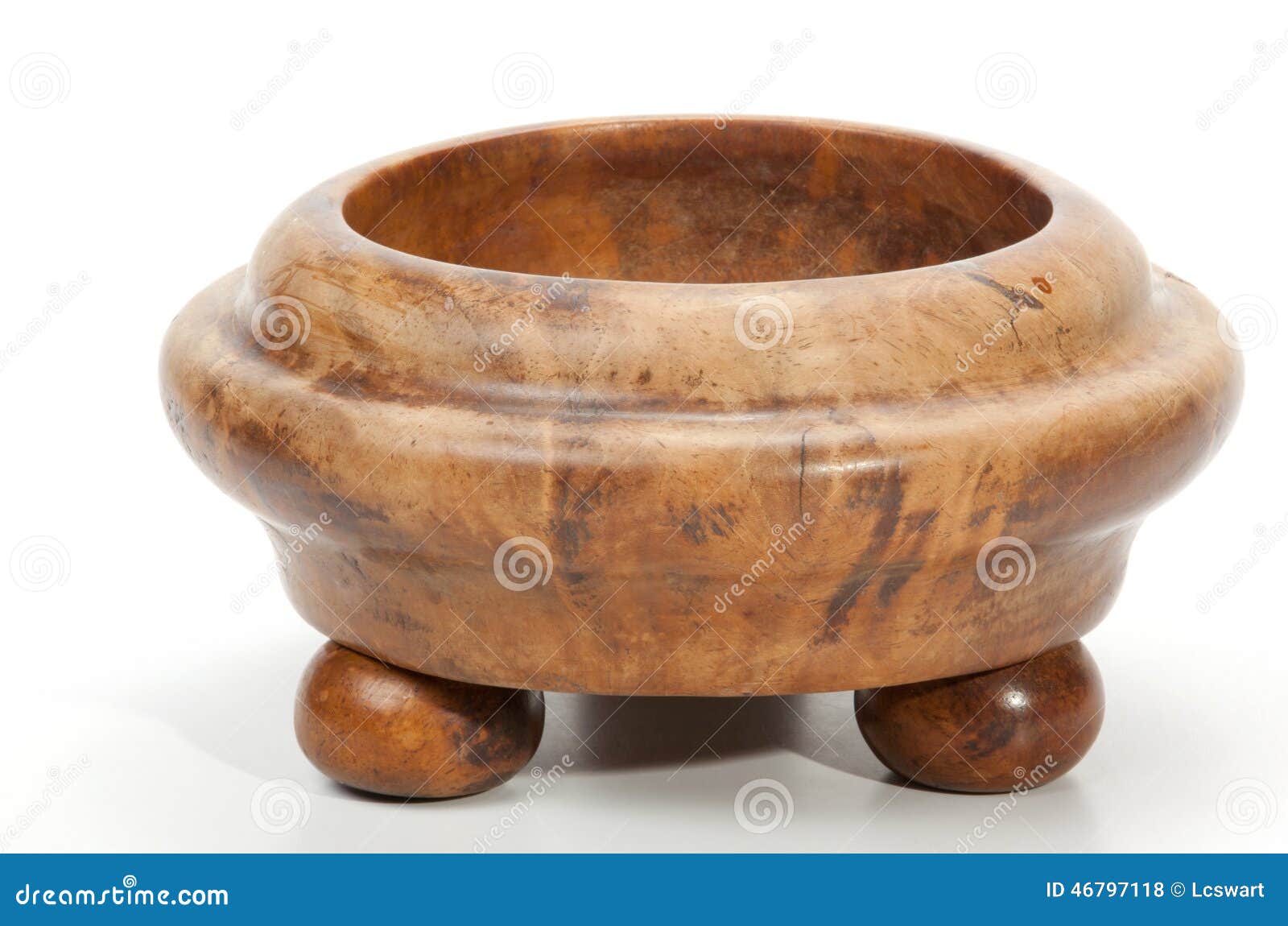 Turned Wooden Decorative Bowl With Ball-Shaped Legs Stock Photo 