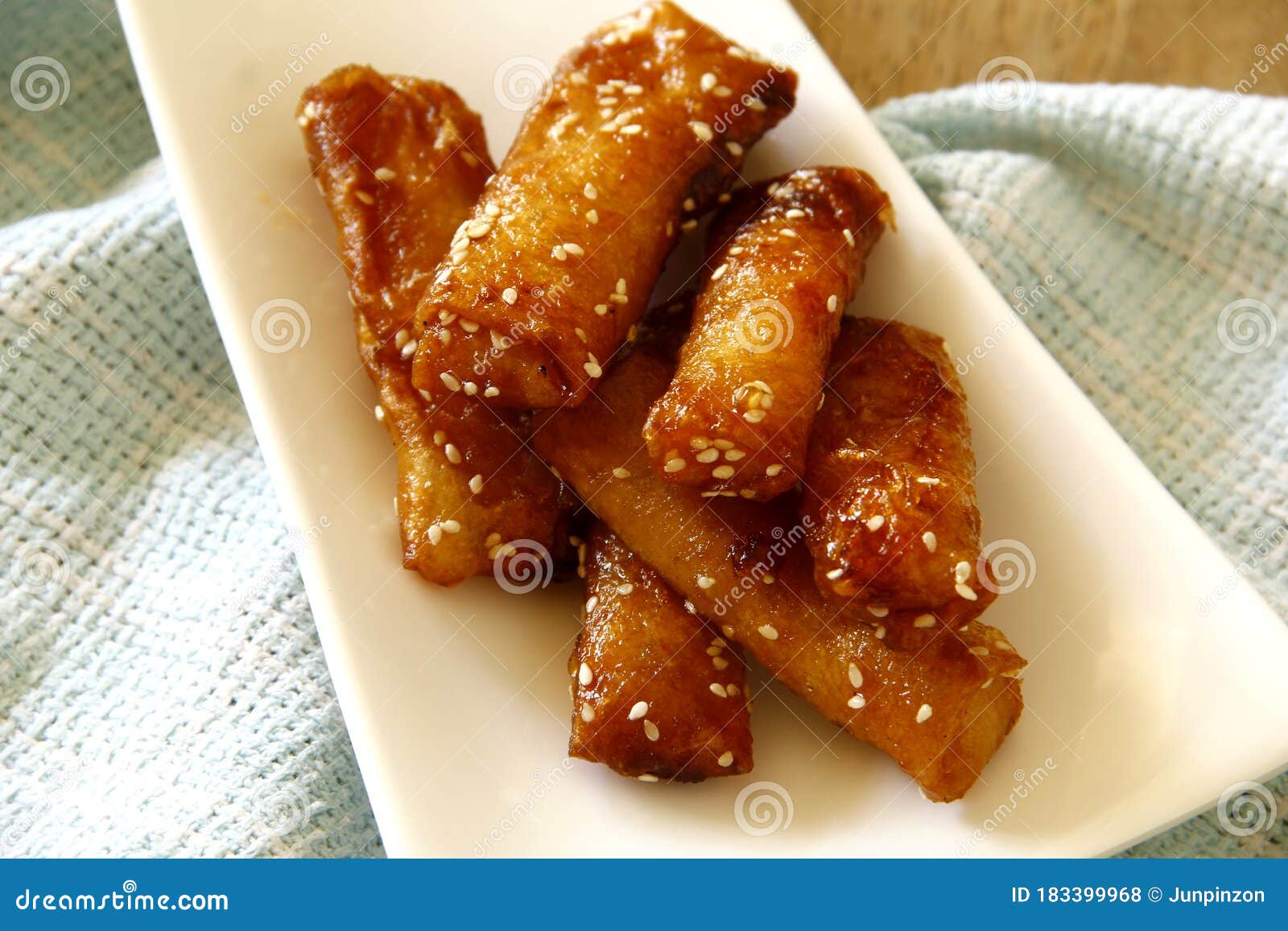 Turon Filipino Banana Spring Rolls In Takeaway Container Stock Photo