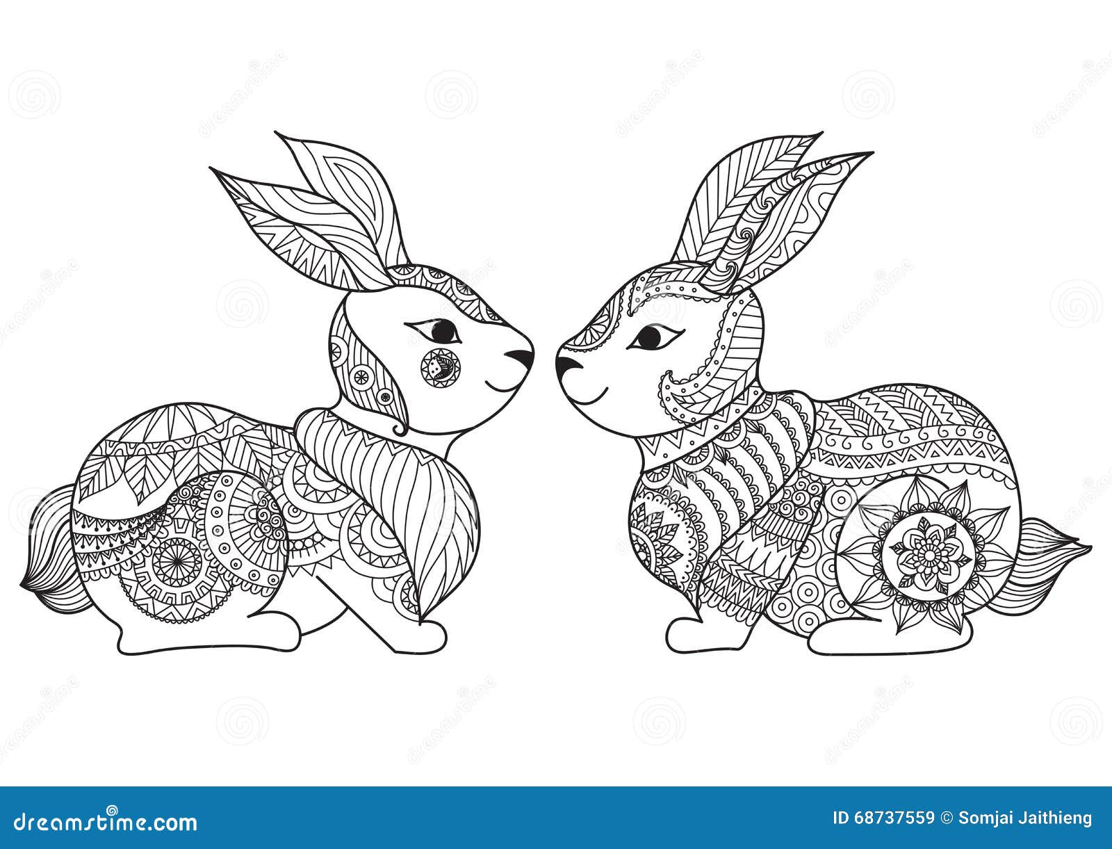 Line Art Card Design : Two cute little rabbit line art design for coloring book