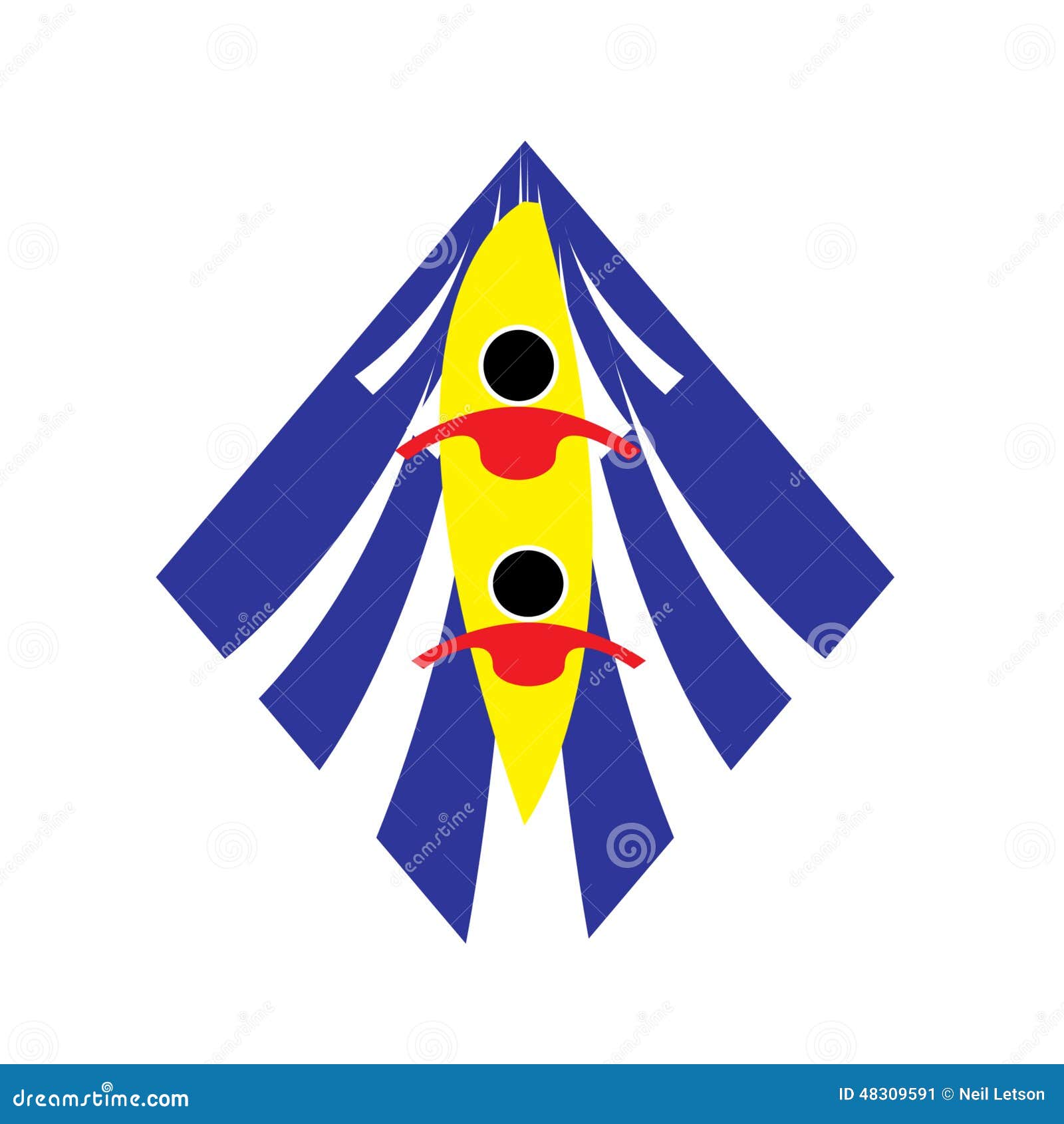 An illustrated logo of a two-person crew rowing a yellow canoe through 