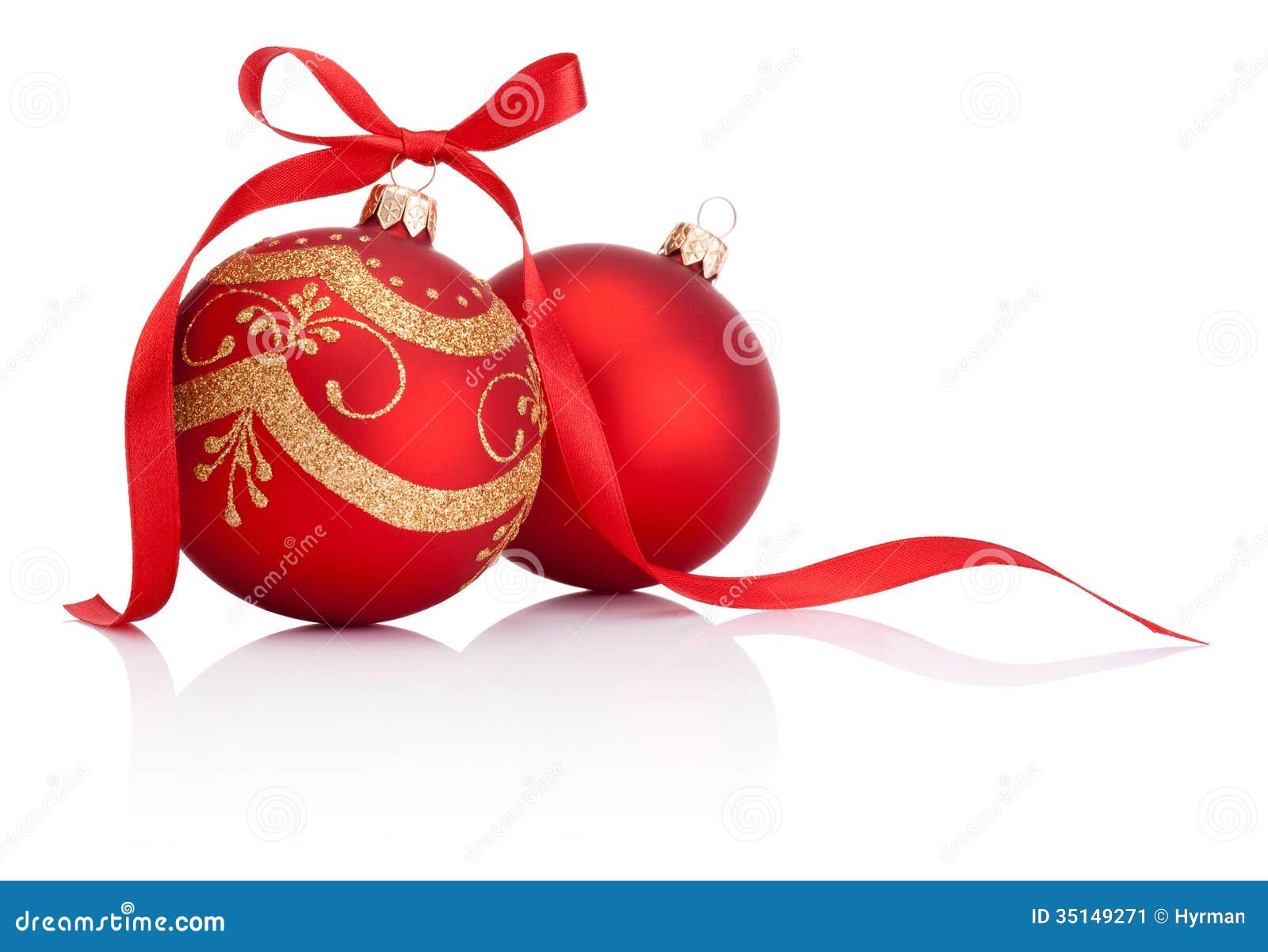 Two Red Christmas Decoration Balls With Ribbon Bow Stock Image - Image ...