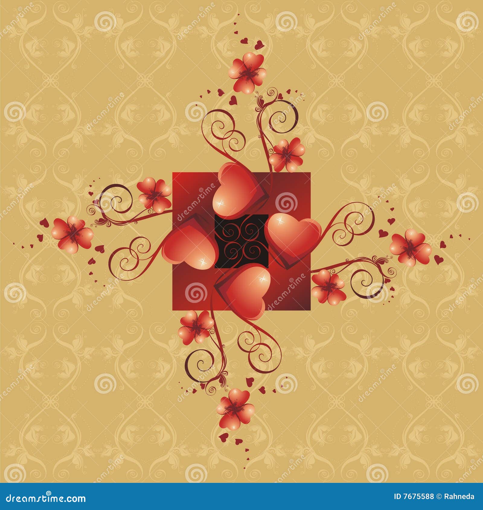 Valentines Day background with Hearts and flowers, vector illustration ...