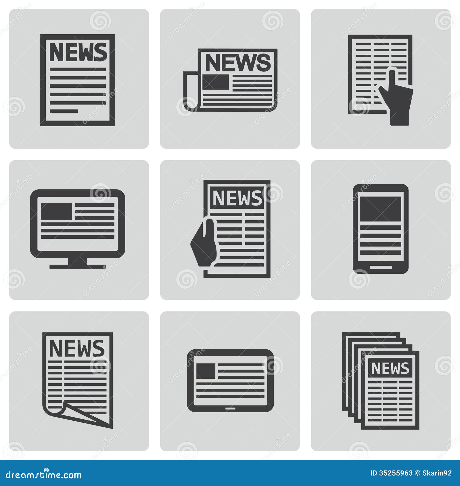 vector black newspaper icons set file eps format 35255963