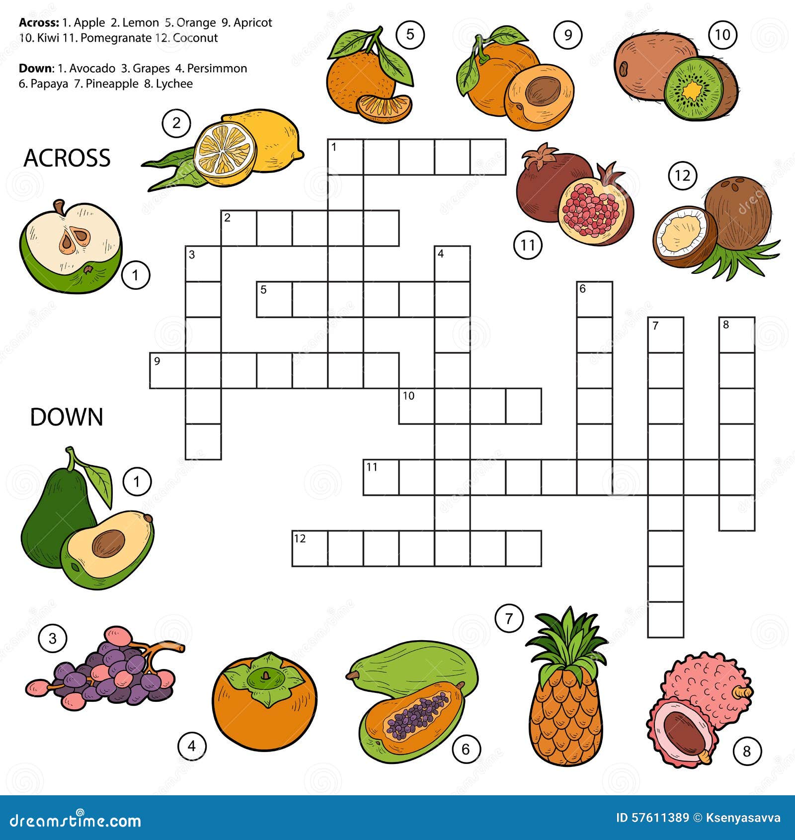 Vector Crossword, Game For Children About Fruits Stock