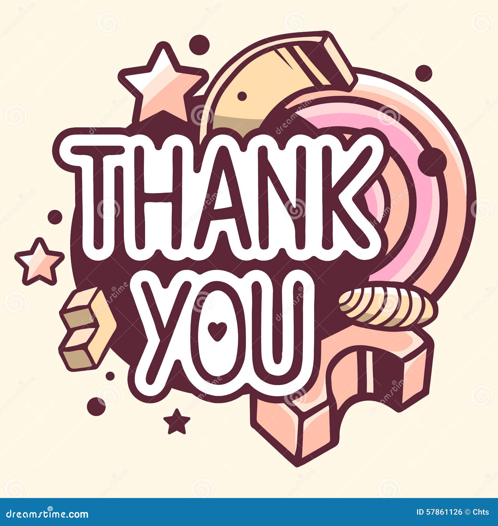Line Art Thank You : Vector illustration of retro color thank you stock