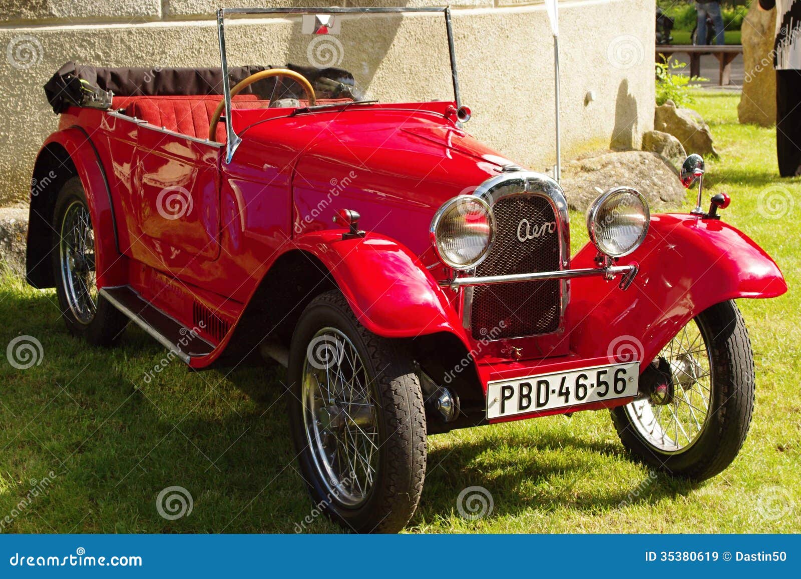 Vintage red open top Aero sports car in pristine condition on show on 