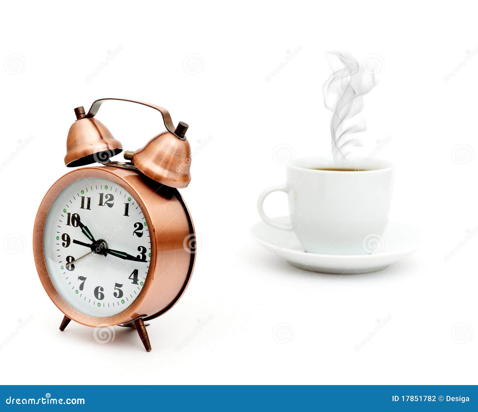 Vintage Alarm Clock And White Coffee Cup Stock Photography - Image: 17851782