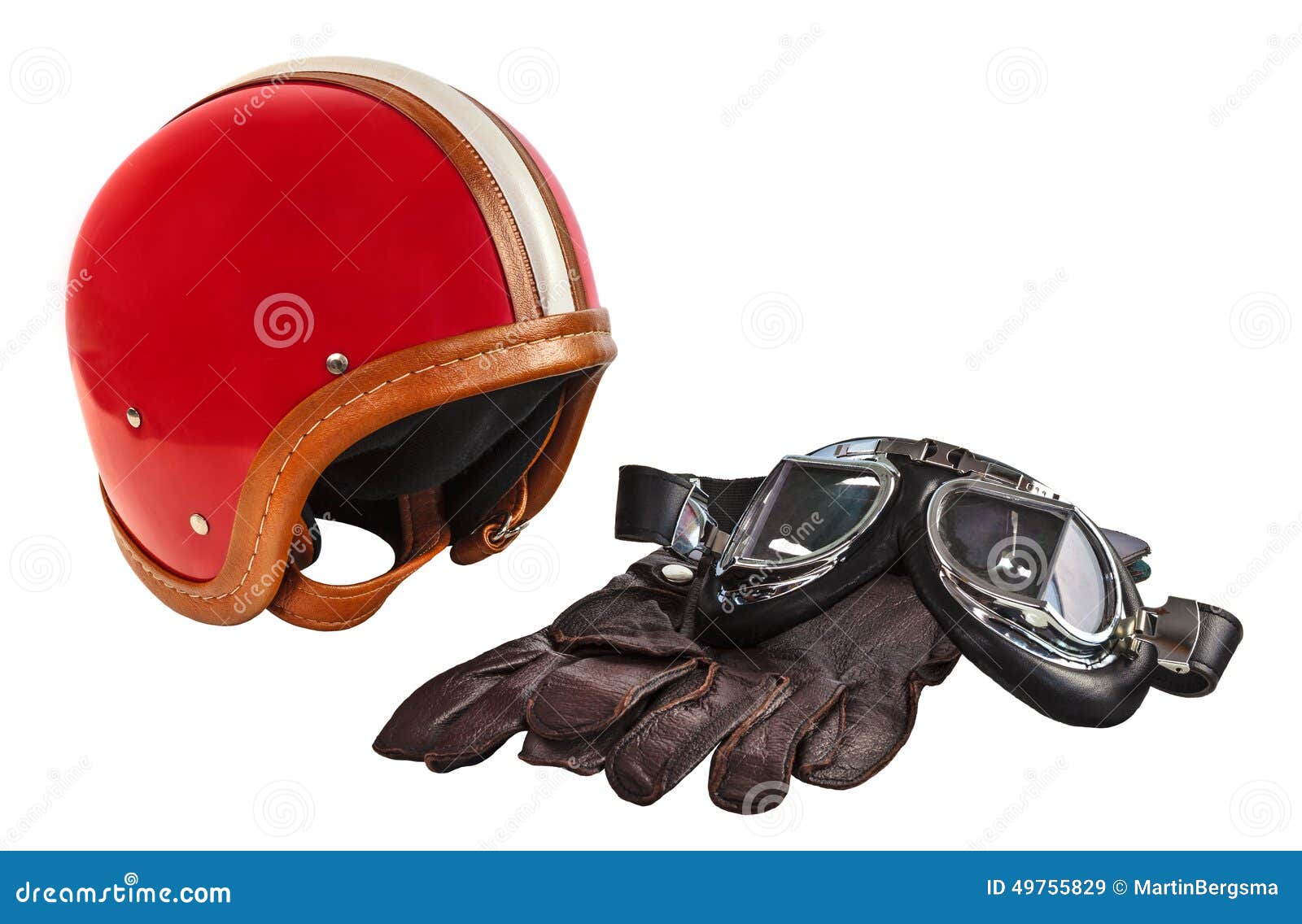 Vintage Motor Helmet With Goggles And Gloves Stock Photo  Image 