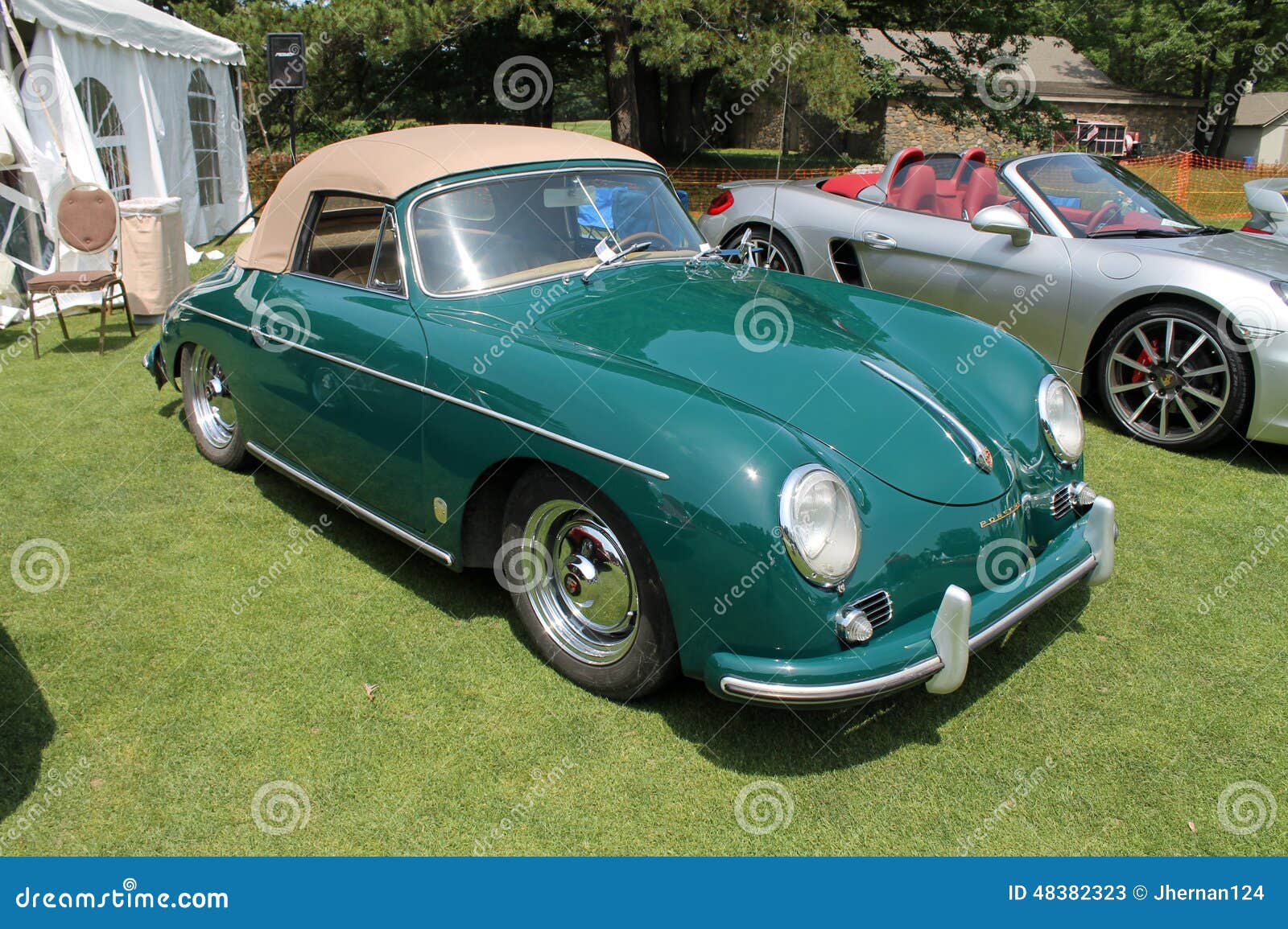 Classic gtrrn Porsche 356 cabrio sports car on display outdoors in a 