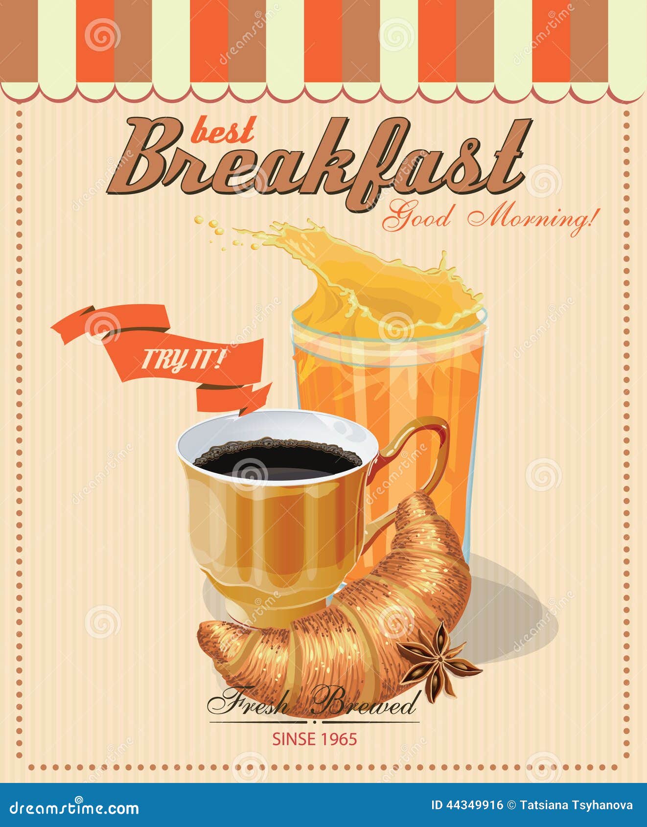 Vector. Stock Coffee. coffee vintage Of With Poster cup   Vintage of Vector Cup Breakfast