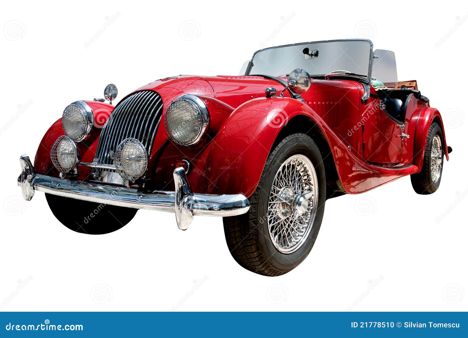 Vintage sport convertible classic car with alloy wheels. Clipping path 