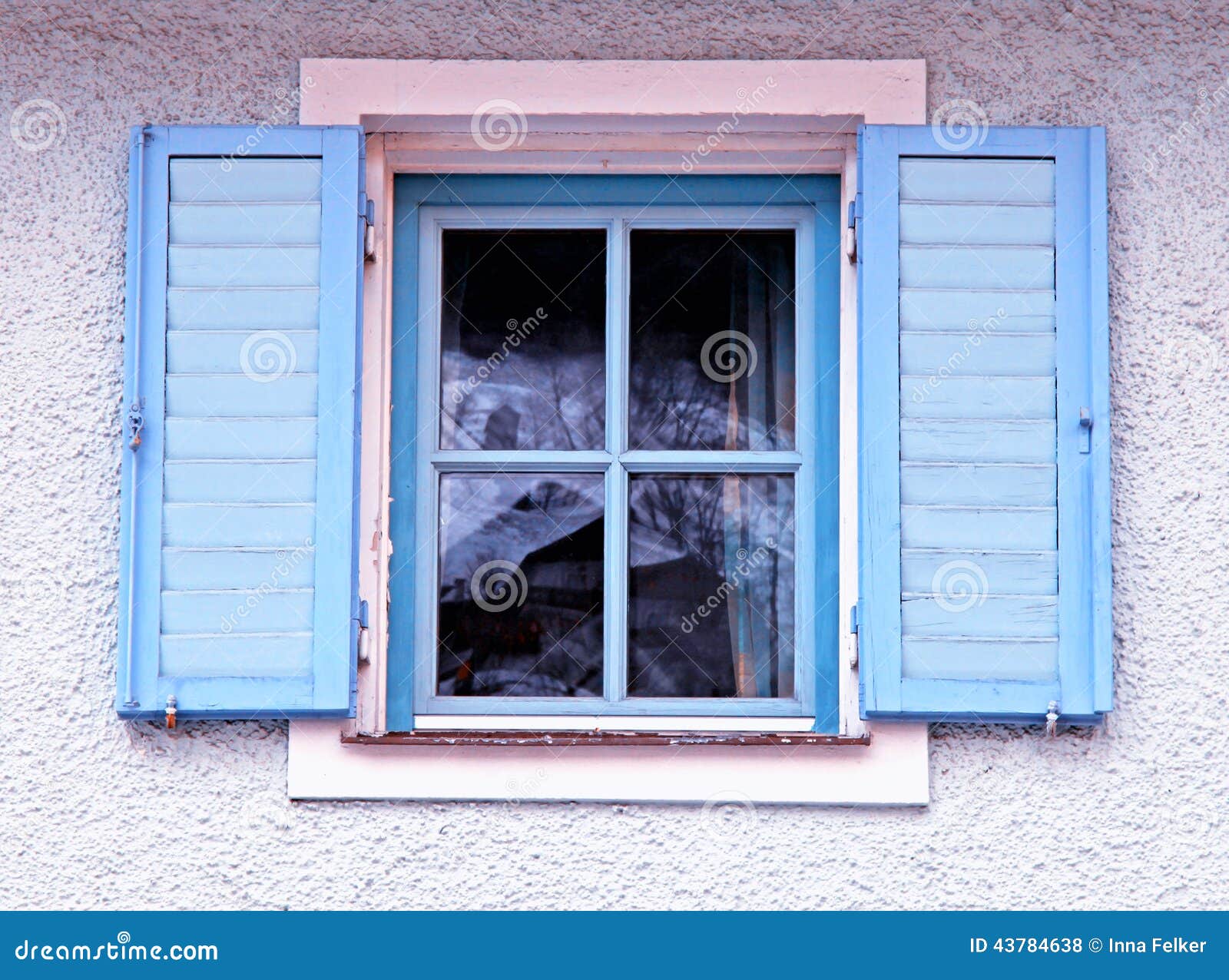 Vintage Traditional Window With Blue Shutters Stock Photo  Image 