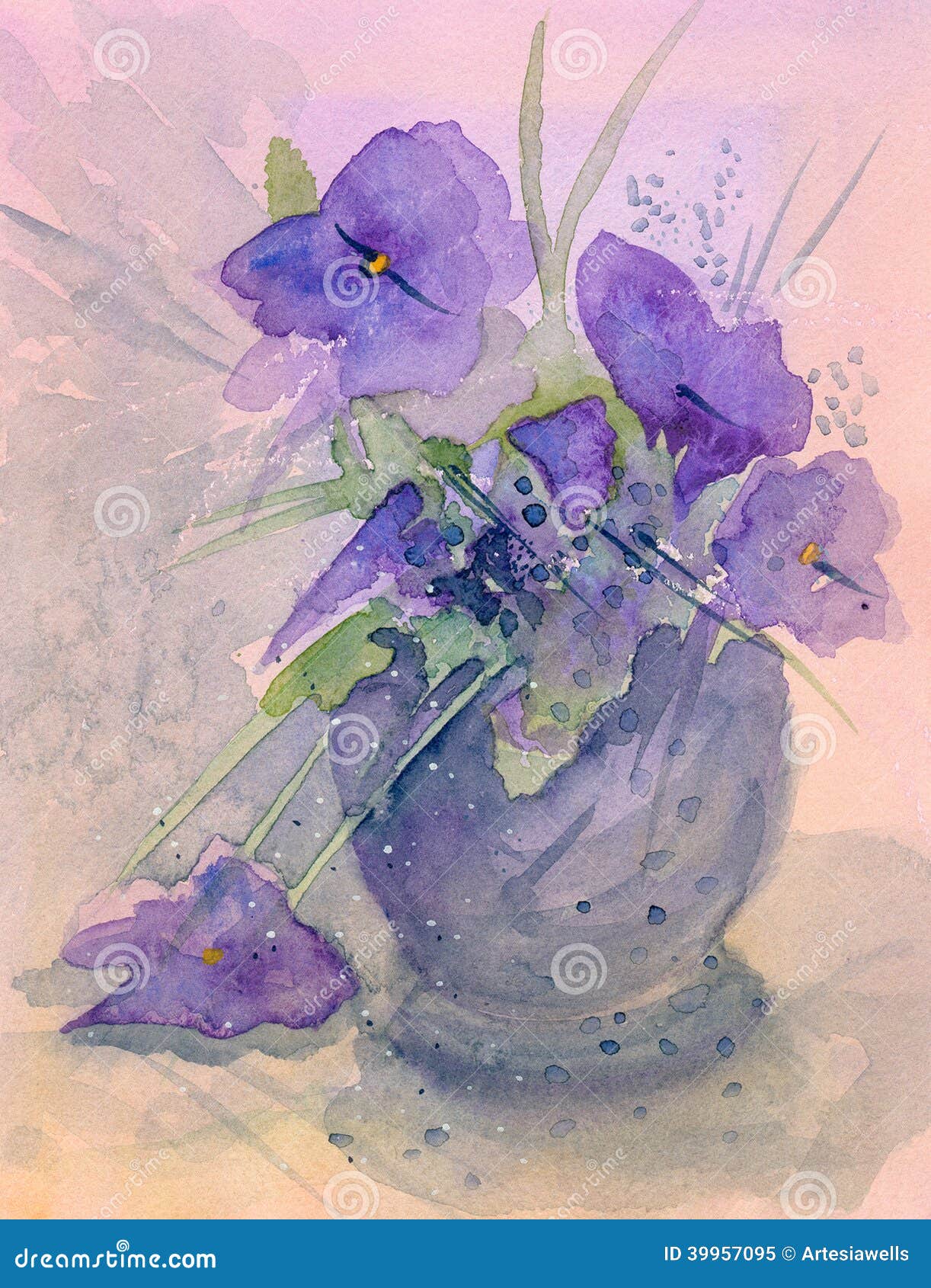 Violets Painting Violets watercolor painting abstract. original 