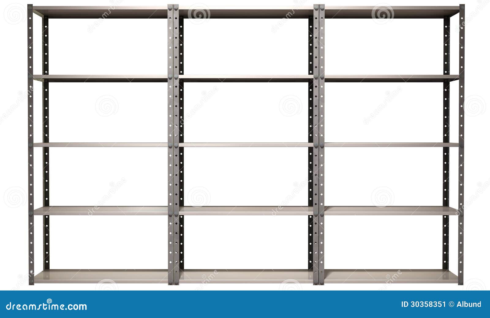  assembled metal warehouse shelving unit on an isolated background