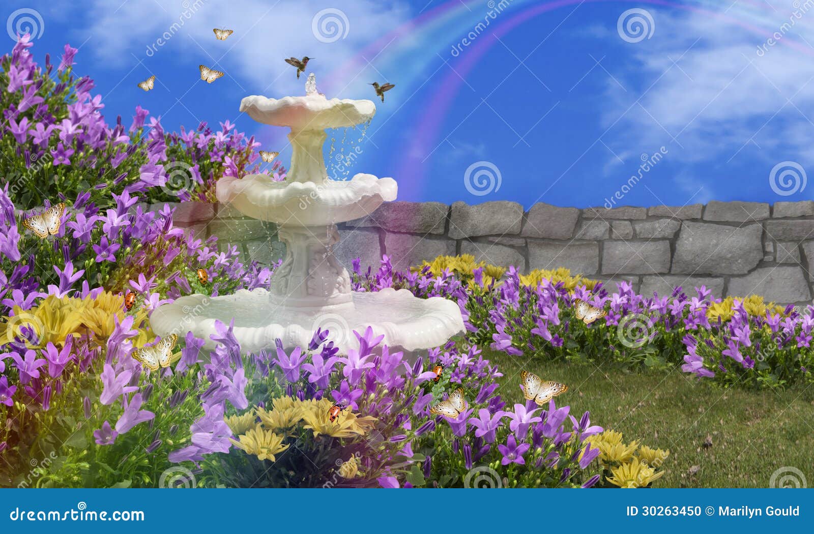 Beautiful Flower Garden With Fountain