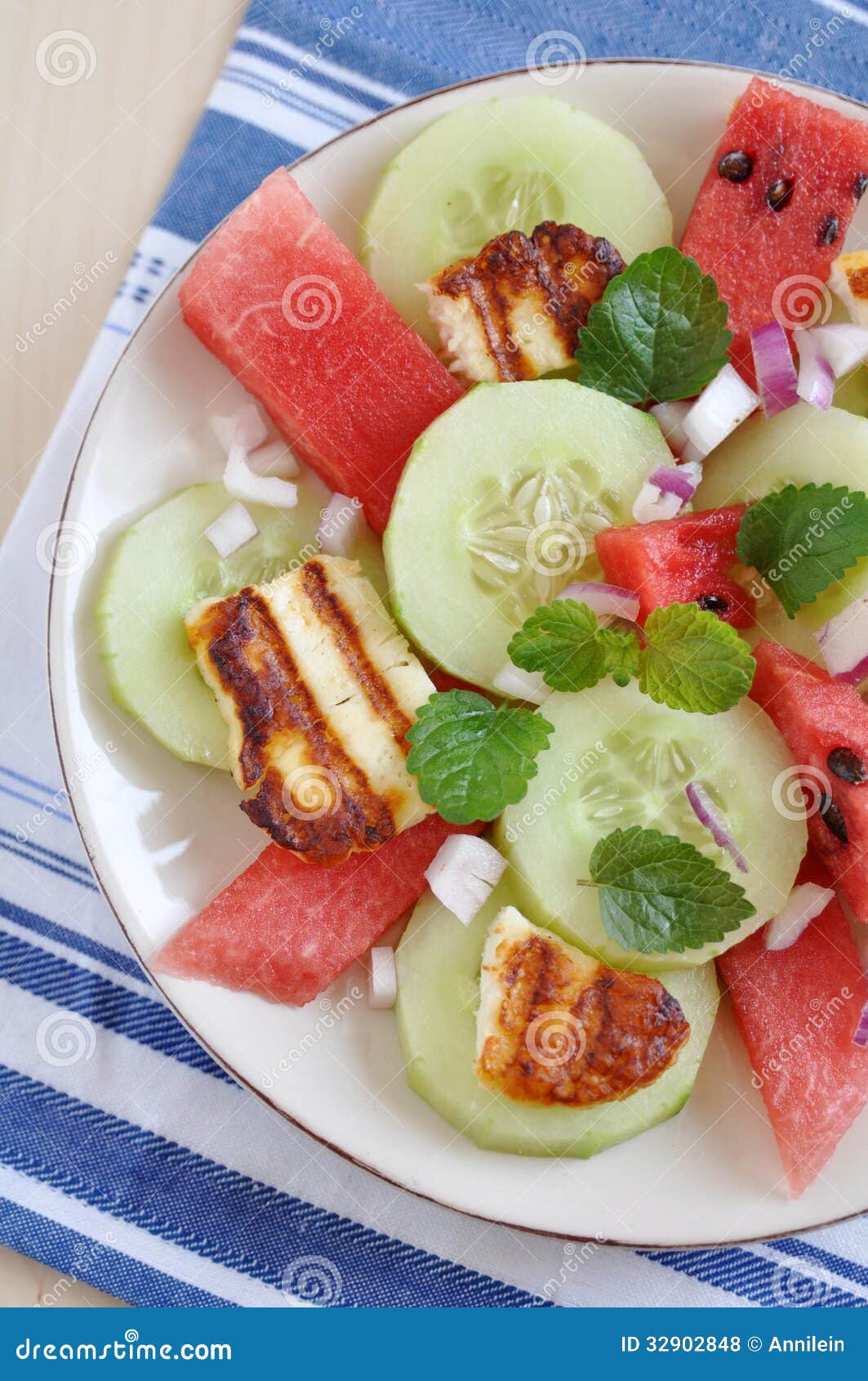 Healthy Water Melon Salad with halloumi cheese.