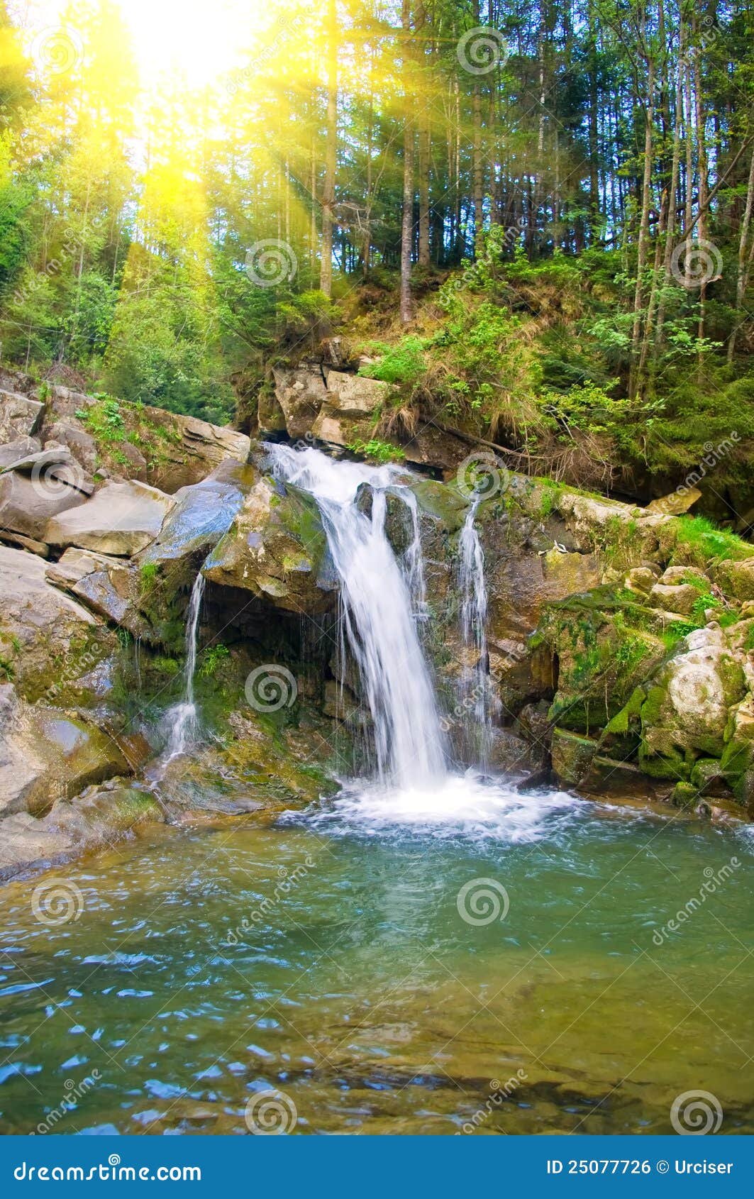 Waterfall On A Mountain River In The Spring Royalty Free Stock Image