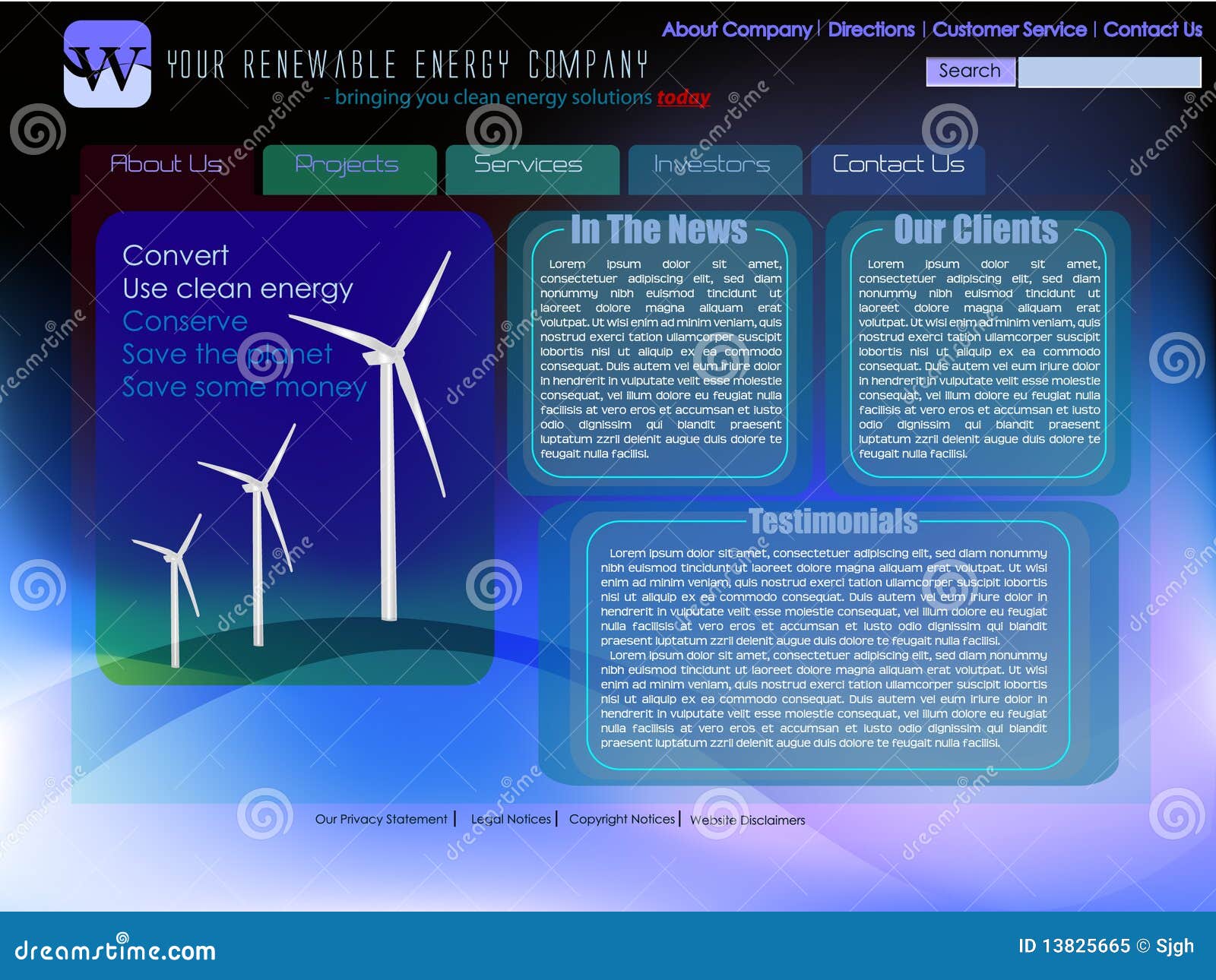 Website Template For Renewable Energy Website Template For Renewable Energy Royalty Free Stock