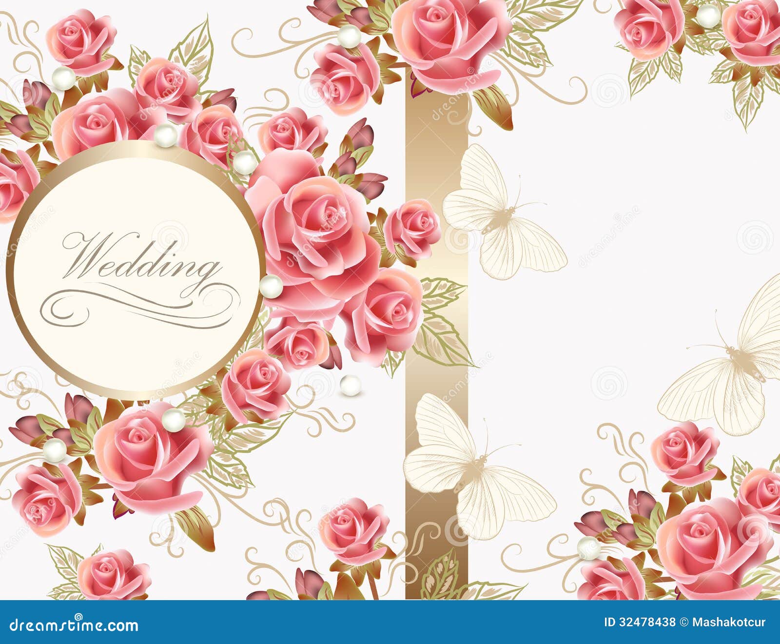 Wedding vector greeting card with pink roses in vintage style for ...
