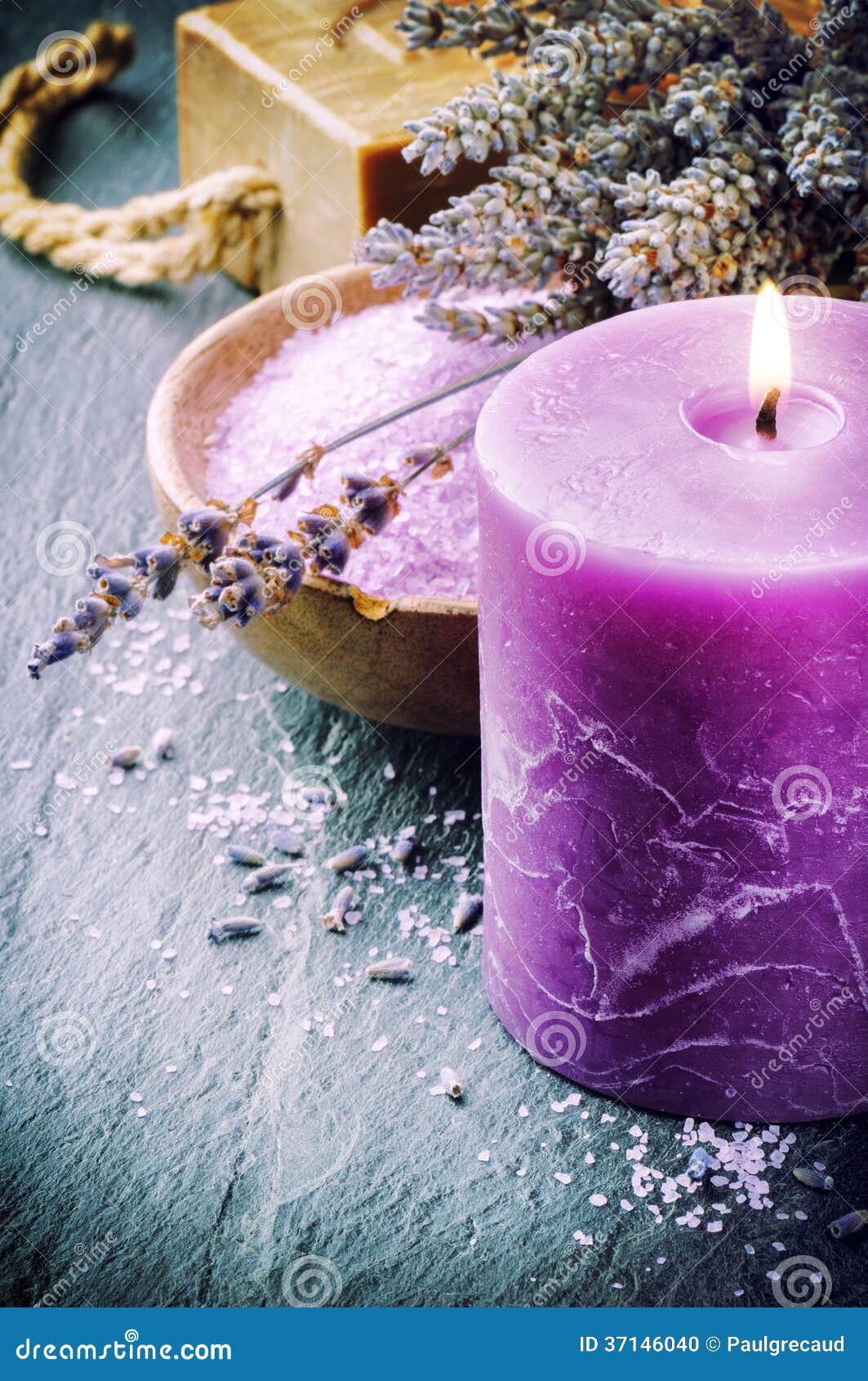 Wellness Concept With Lavender And Scented Candle Stock Photo ...
