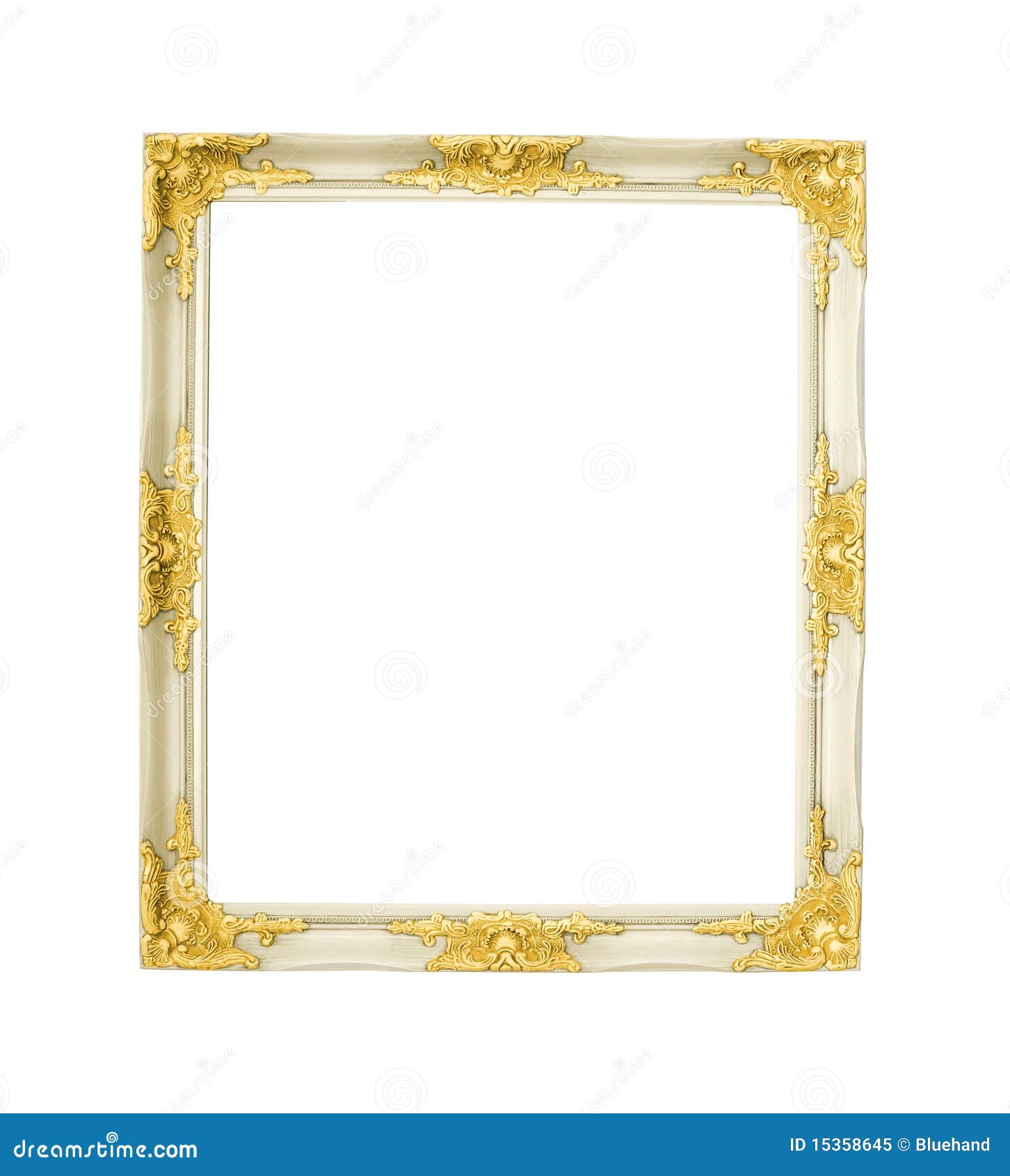 White and gold classic picture frame isolated on white background.