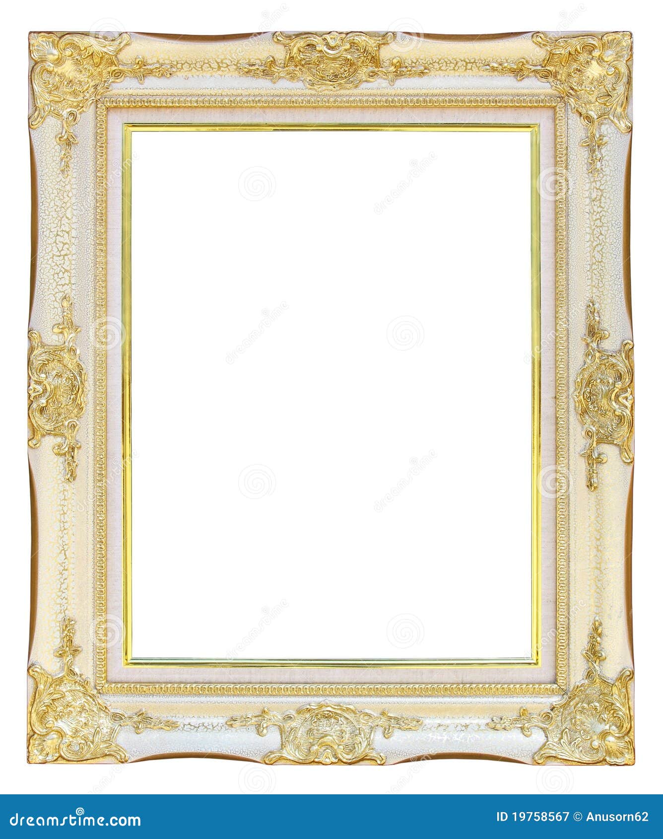 White gold picture frame in white background for photo or texts.