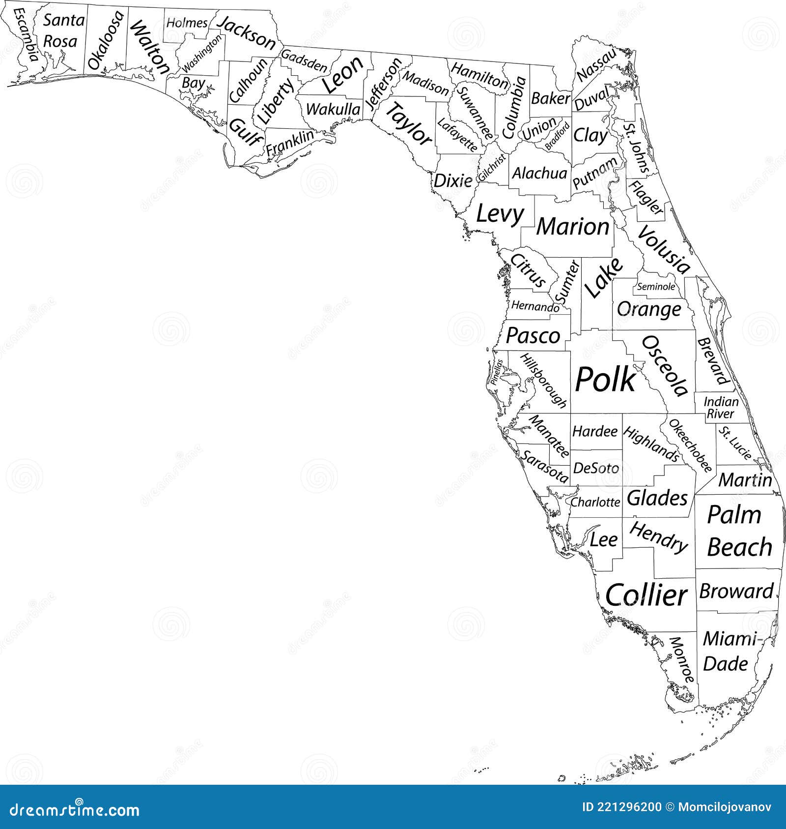 White Counties Map Of Florida USA Stock Vector Illustration Of Flat
