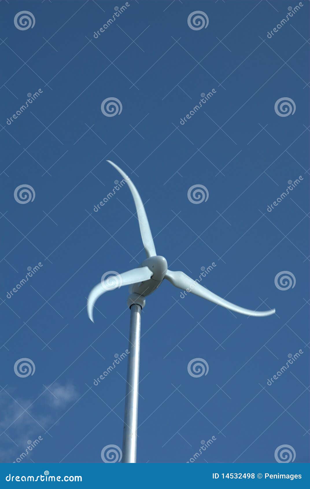 Electric wind power generator on a blue sky background.
