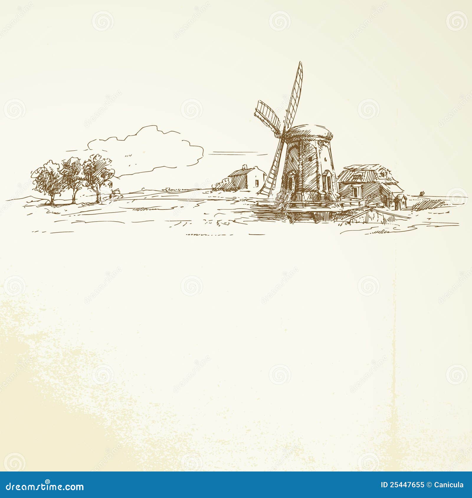 Holland windmill - hand drawn illustration.