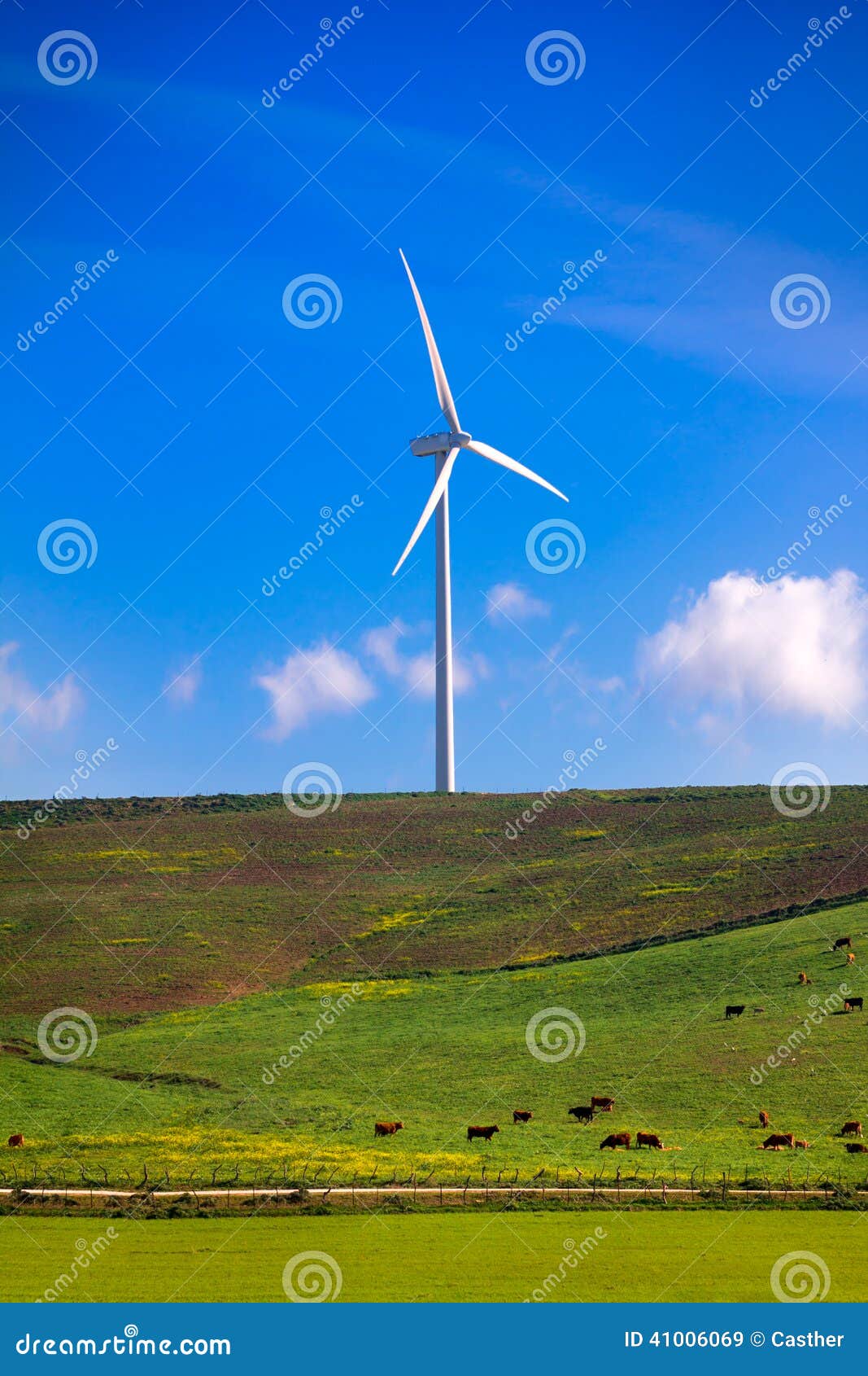 Windmill On Green Meadow. Spain Ecologist Stock Photo - Image 