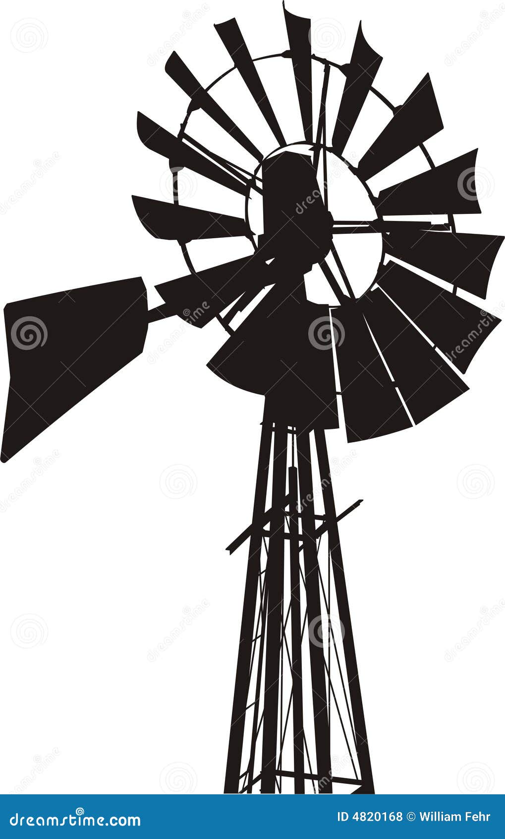 Silhouette of a water pumping windmill as might be seen on a farm.