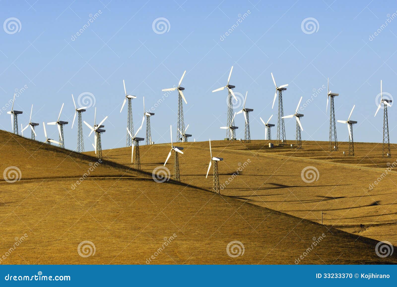 Wind turbines in the golden hills of California.