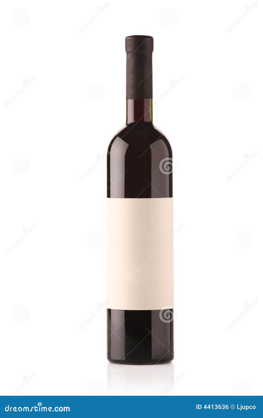 Wine bottle with blank label against white background.