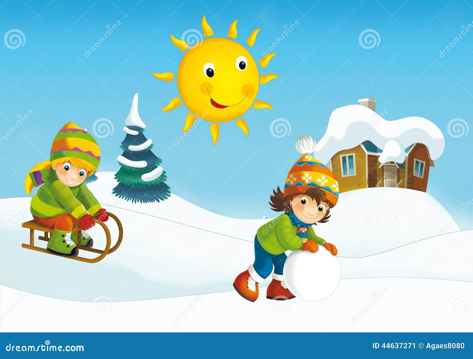 Winter Cartoon Scene Stock Illustration - Image: 44637271